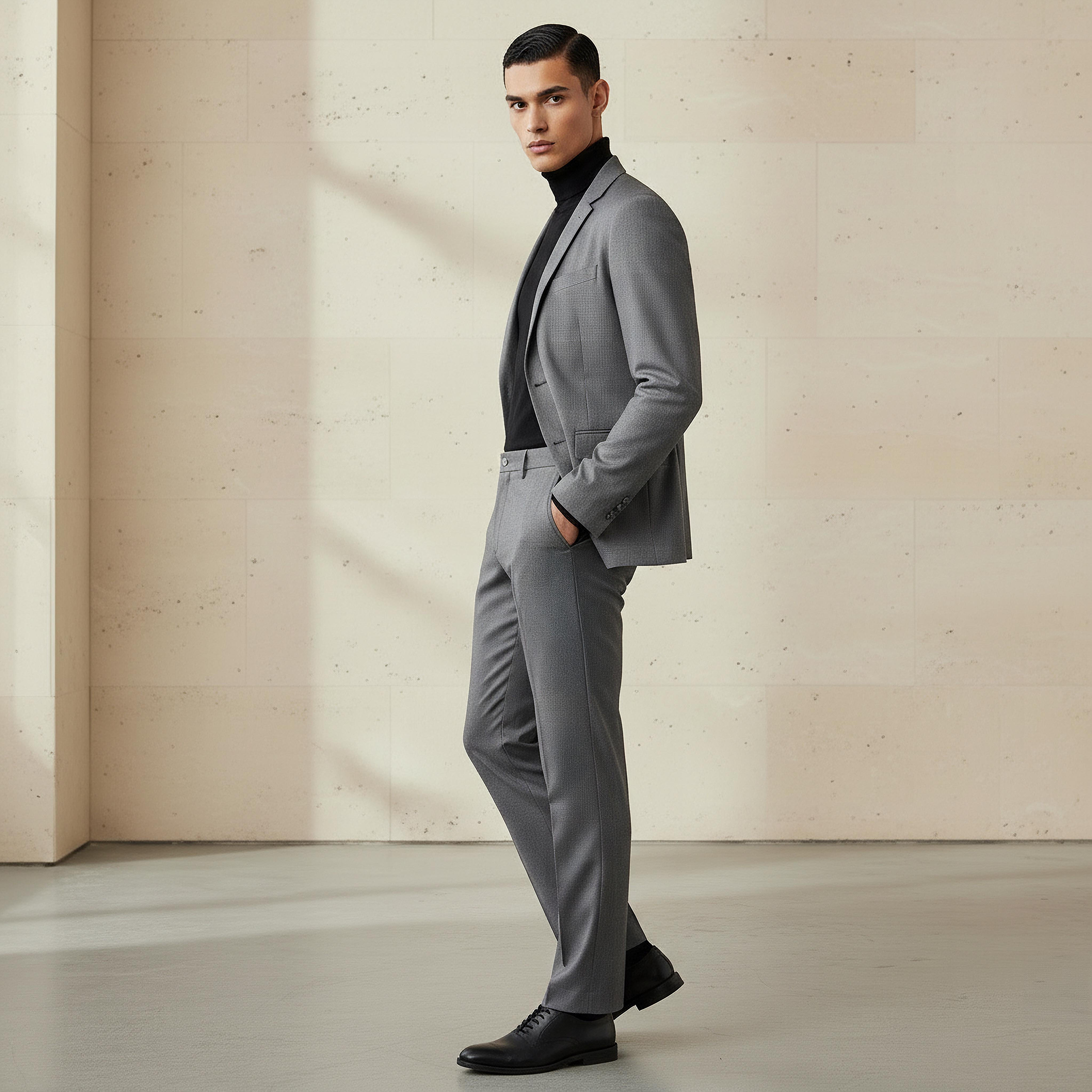 بنطلون رسمي دوبي بقصة سليم وخصر مرن -men-clothing-coordsets-image-1