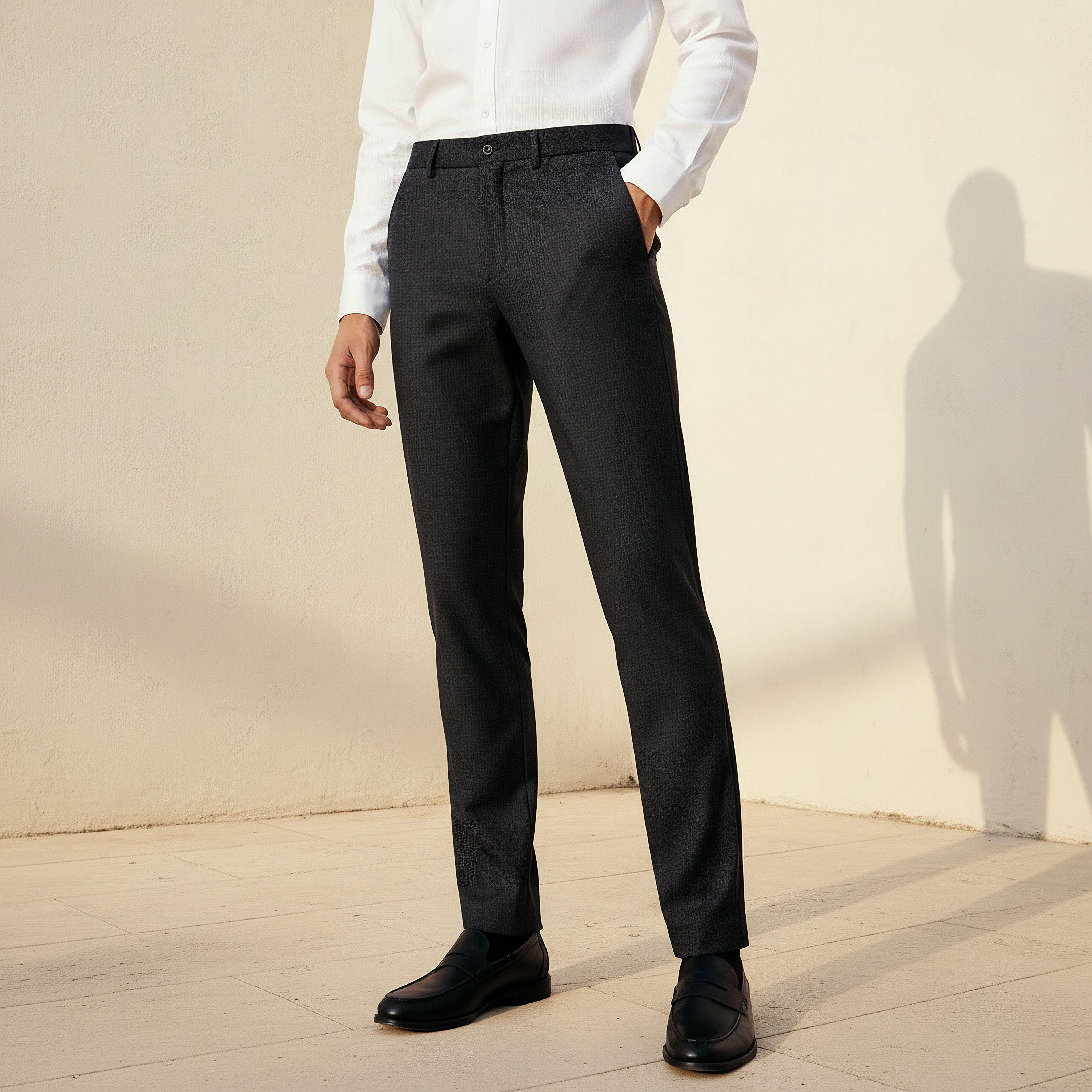 Regular Fit Dobby Flexi Waist Formal Trousers-men-clothing-bottoms-trousersandchinos-trousers-image-1