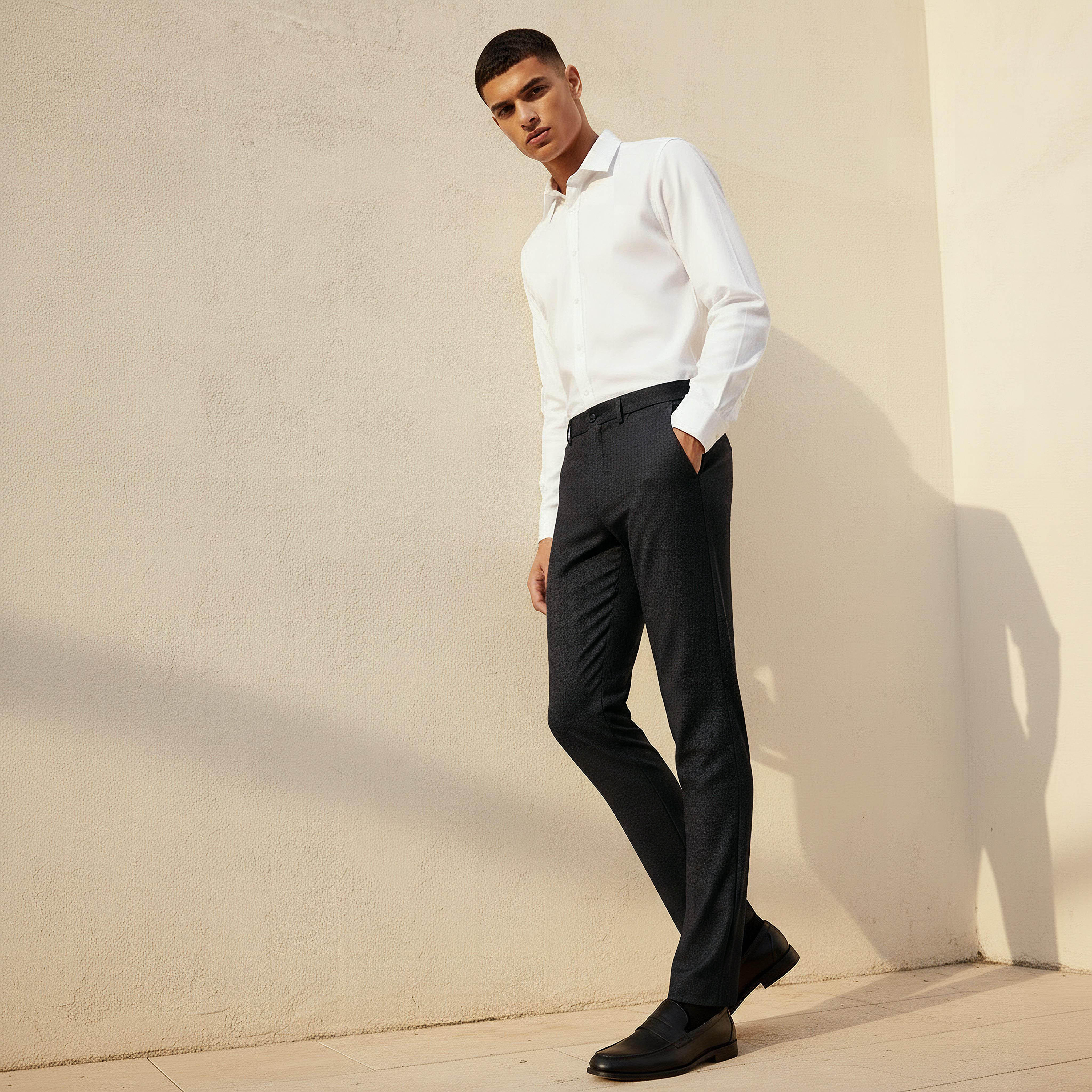 Regular Fit Dobby Flexi Waist Formal Trousers-men-clothing-bottoms-trousersandchinos-trousers-image-3