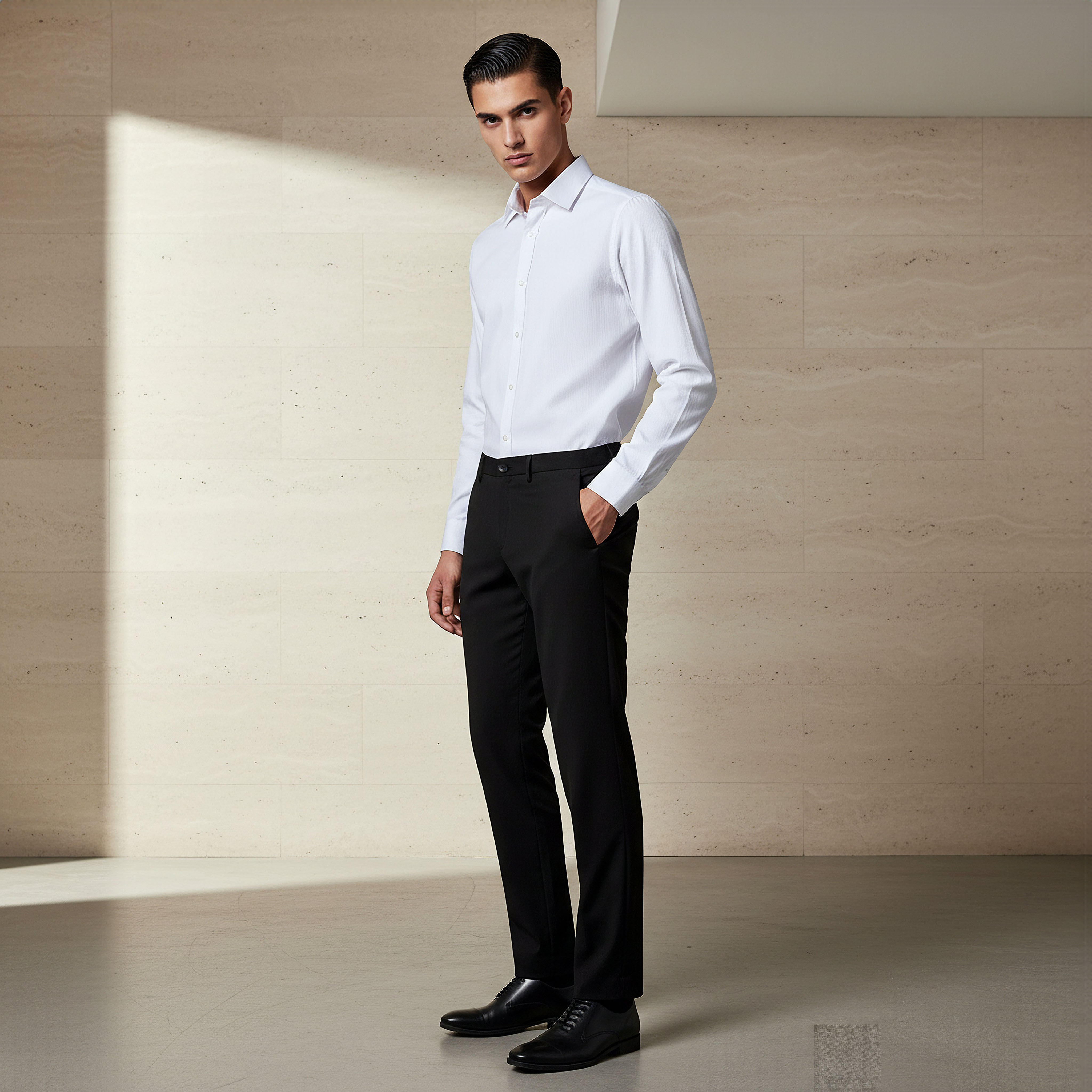 Regular Fit Dobby Flexi Waist Formal Trousers-men-clothing-bottoms-trousersandchinos-trousers-image-2