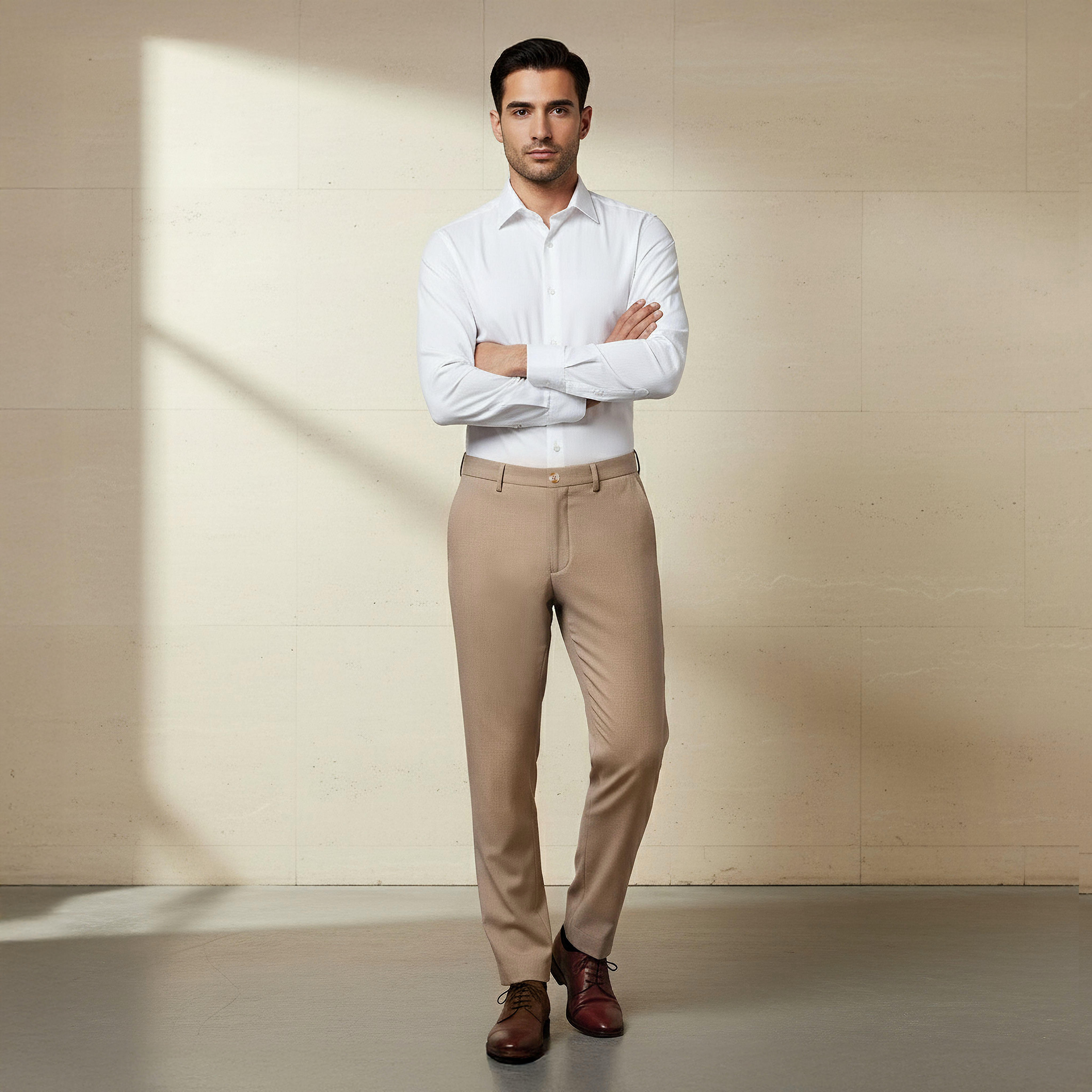 Regular Fit Dobby Flexi Waist Formal Trousers-men-clothing-bottoms-trousersandchinos-trousers-image-2
