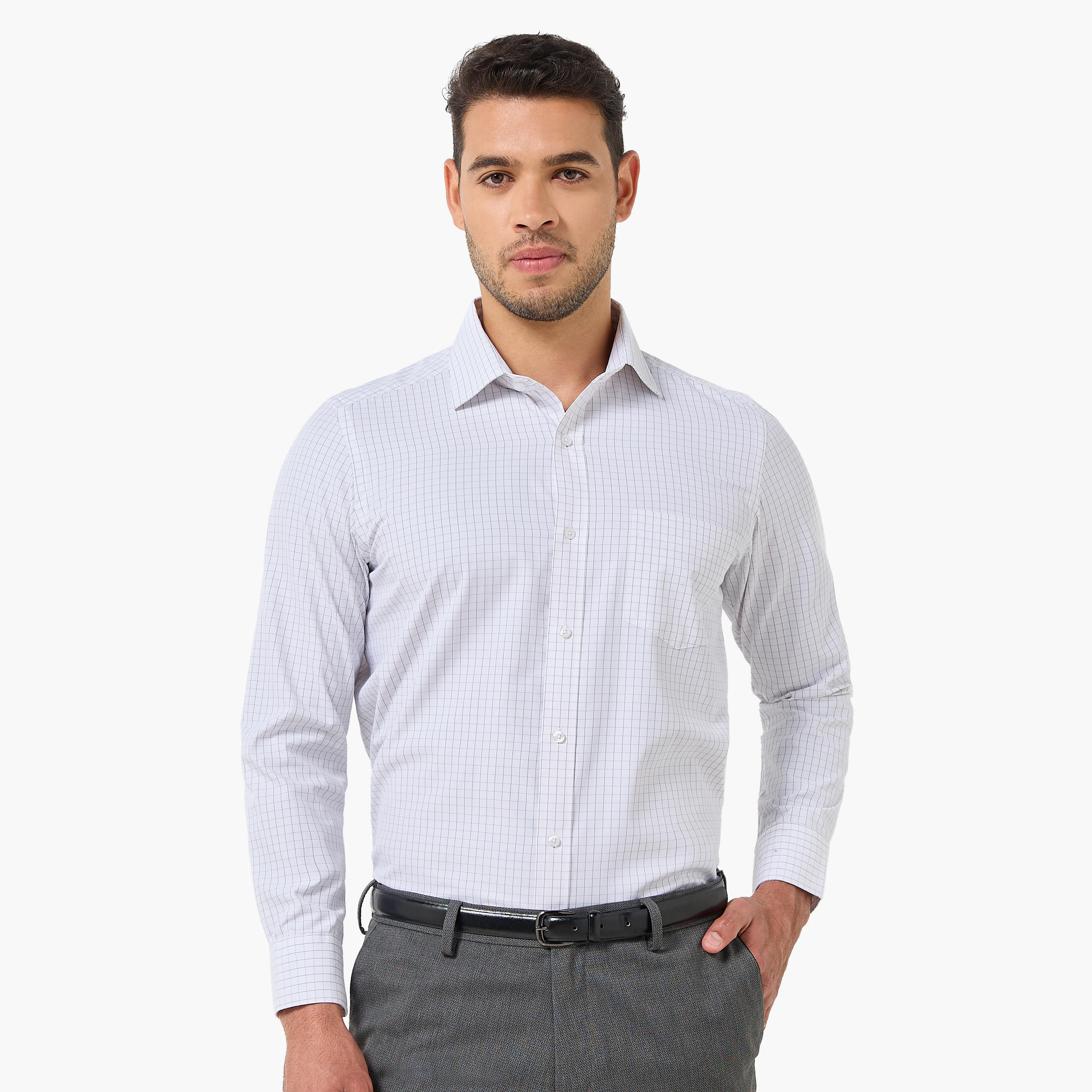 قميص كاروهات بأكمام طويلة وياقة وقصة عادية للرجال-men-clothing-shirts-image-5