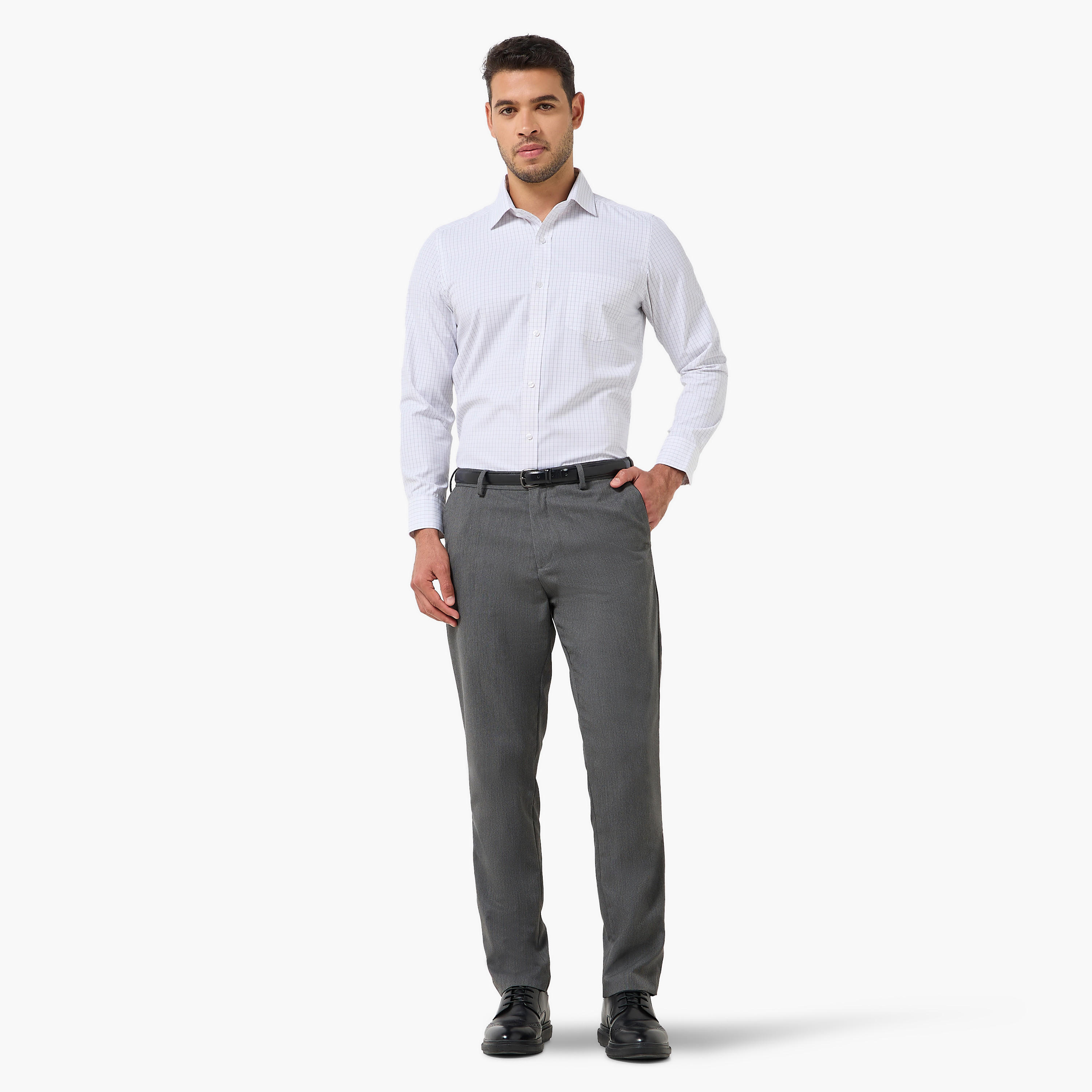 قميص كاروهات بأكمام طويلة وياقة وقصة عادية للرجال-men-clothing-shirts-image-3
