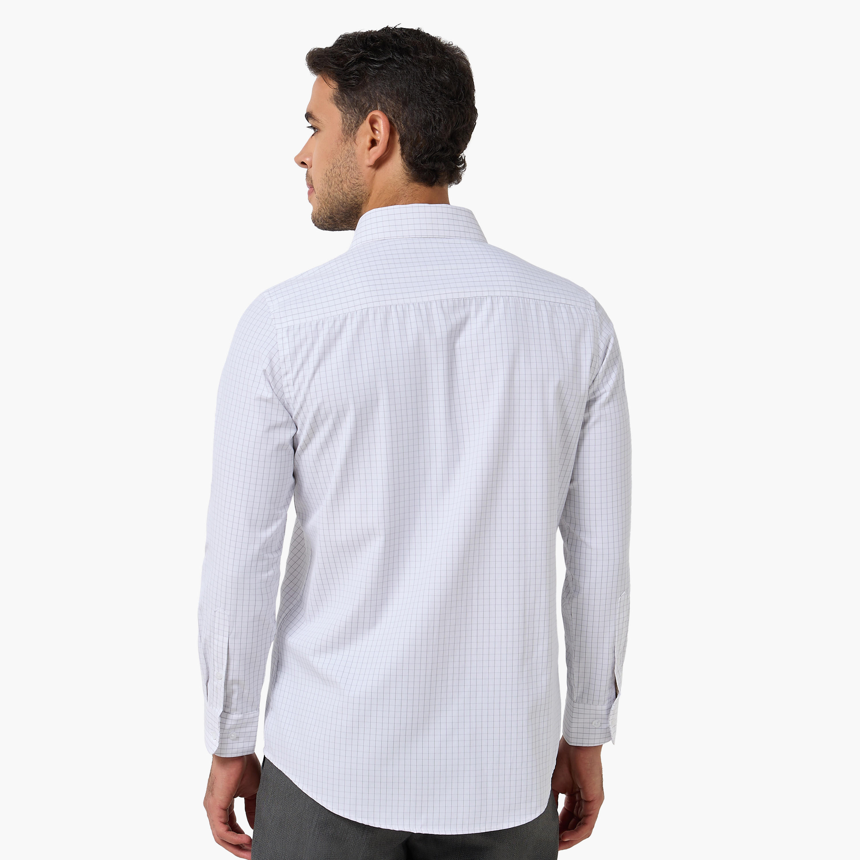قميص كاروهات بأكمام طويلة وياقة وقصة عادية للرجال-men-clothing-shirts-image-2