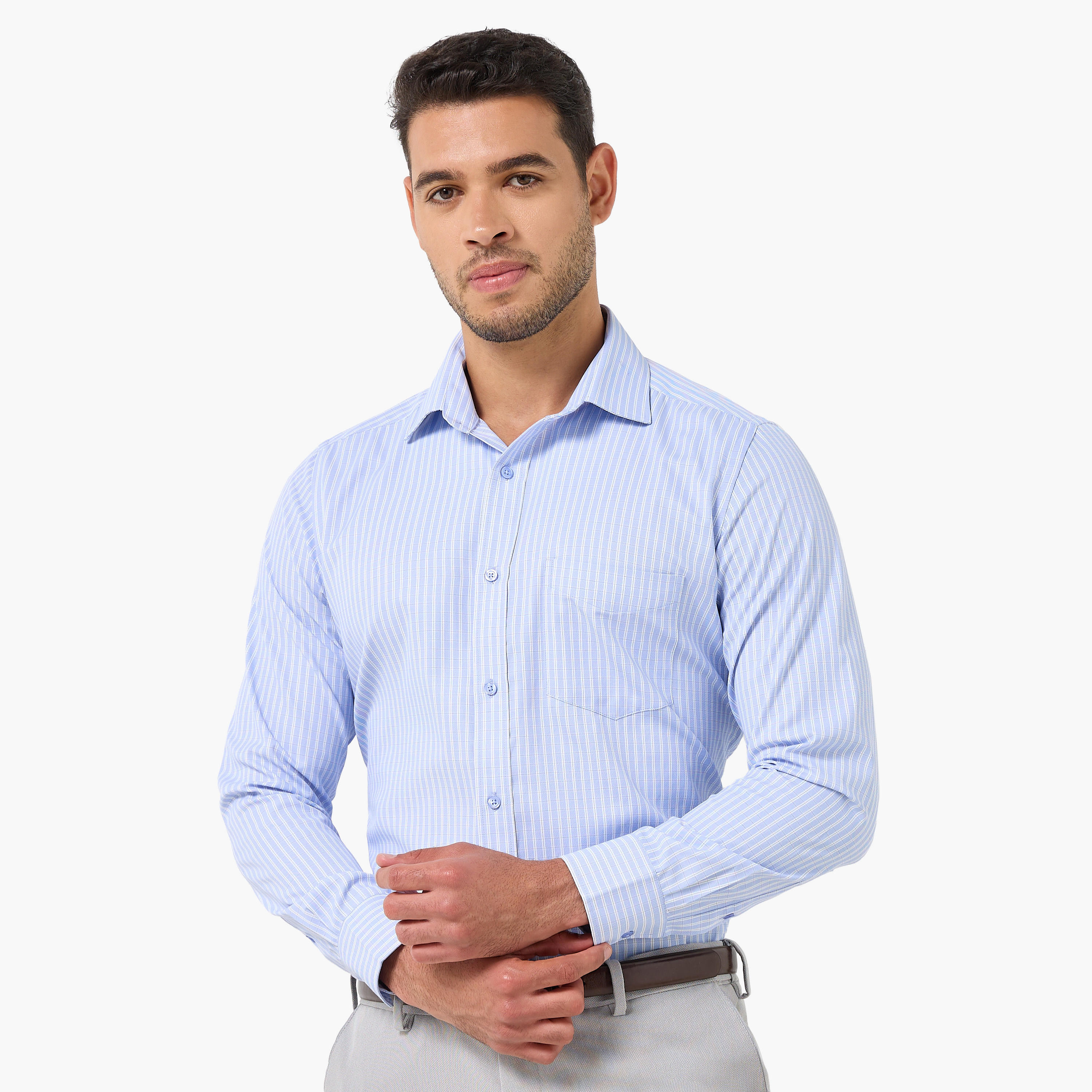 قميص كاروهات بأكمام طويلة وياقة وقصة عادية للرجال-men-clothing-shirts-image-5