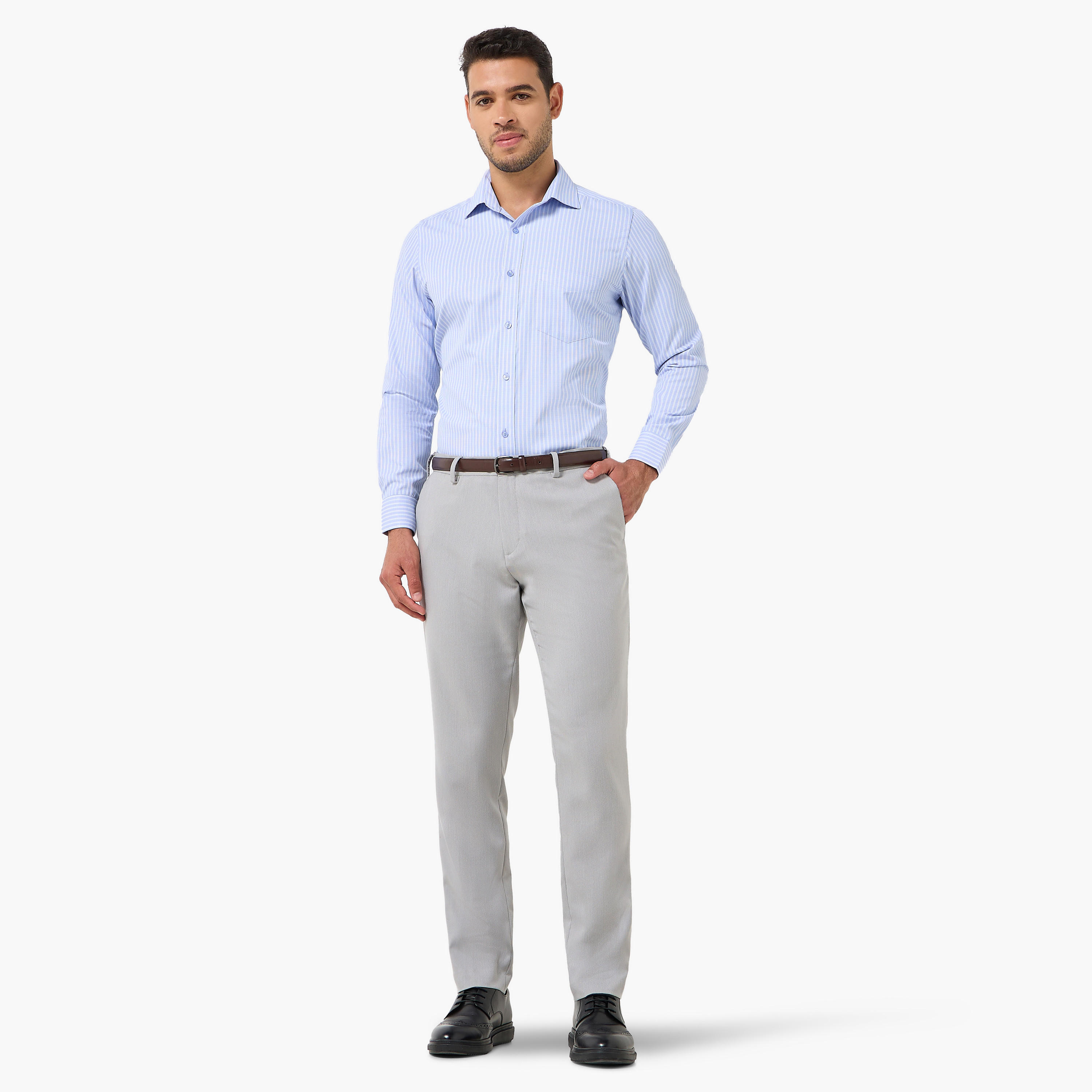 قميص كاروهات بأكمام طويلة وياقة وقصة عادية للرجال-men-clothing-shirts-image-3