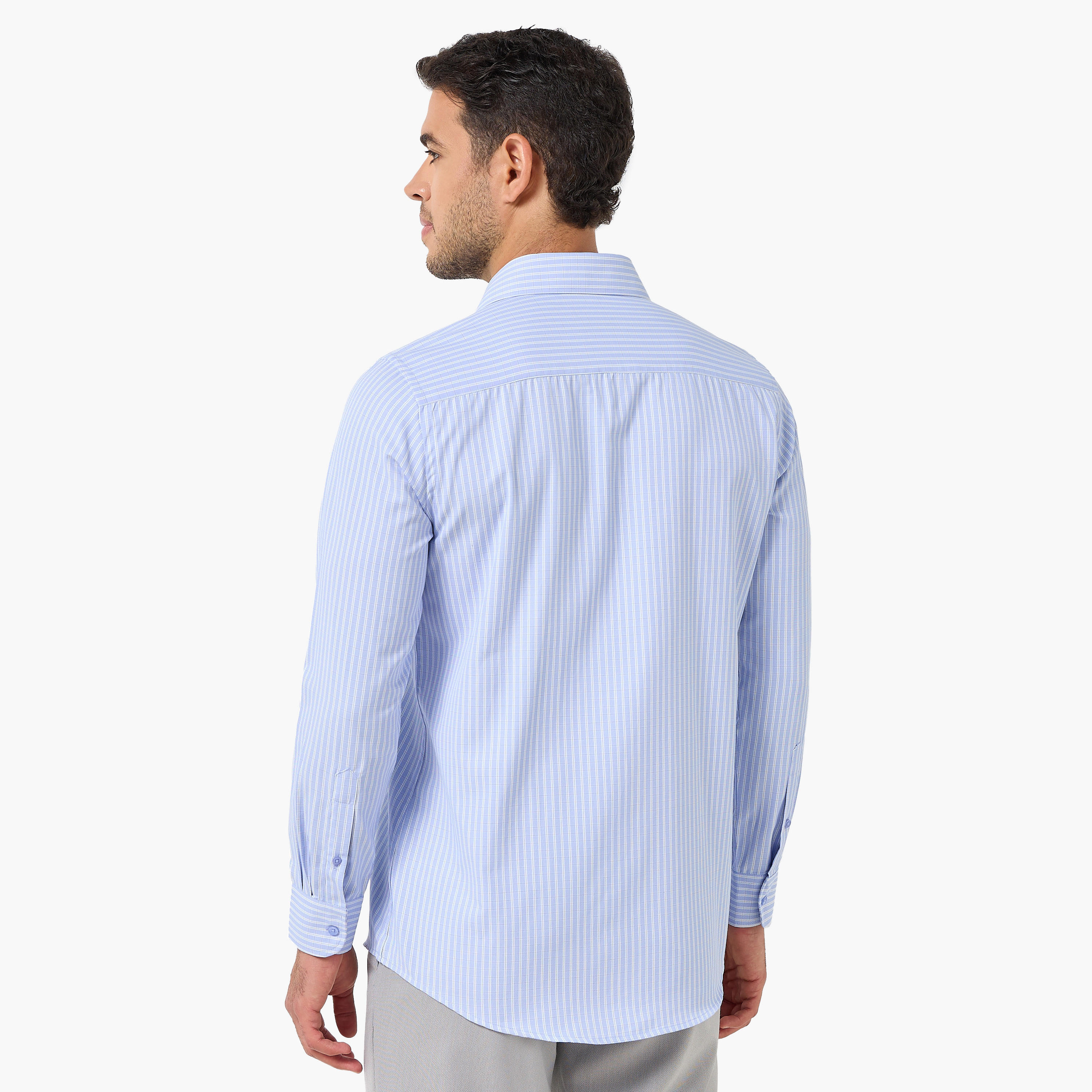 قميص كاروهات بأكمام طويلة وياقة وقصة عادية للرجال-men-clothing-shirts-image-2