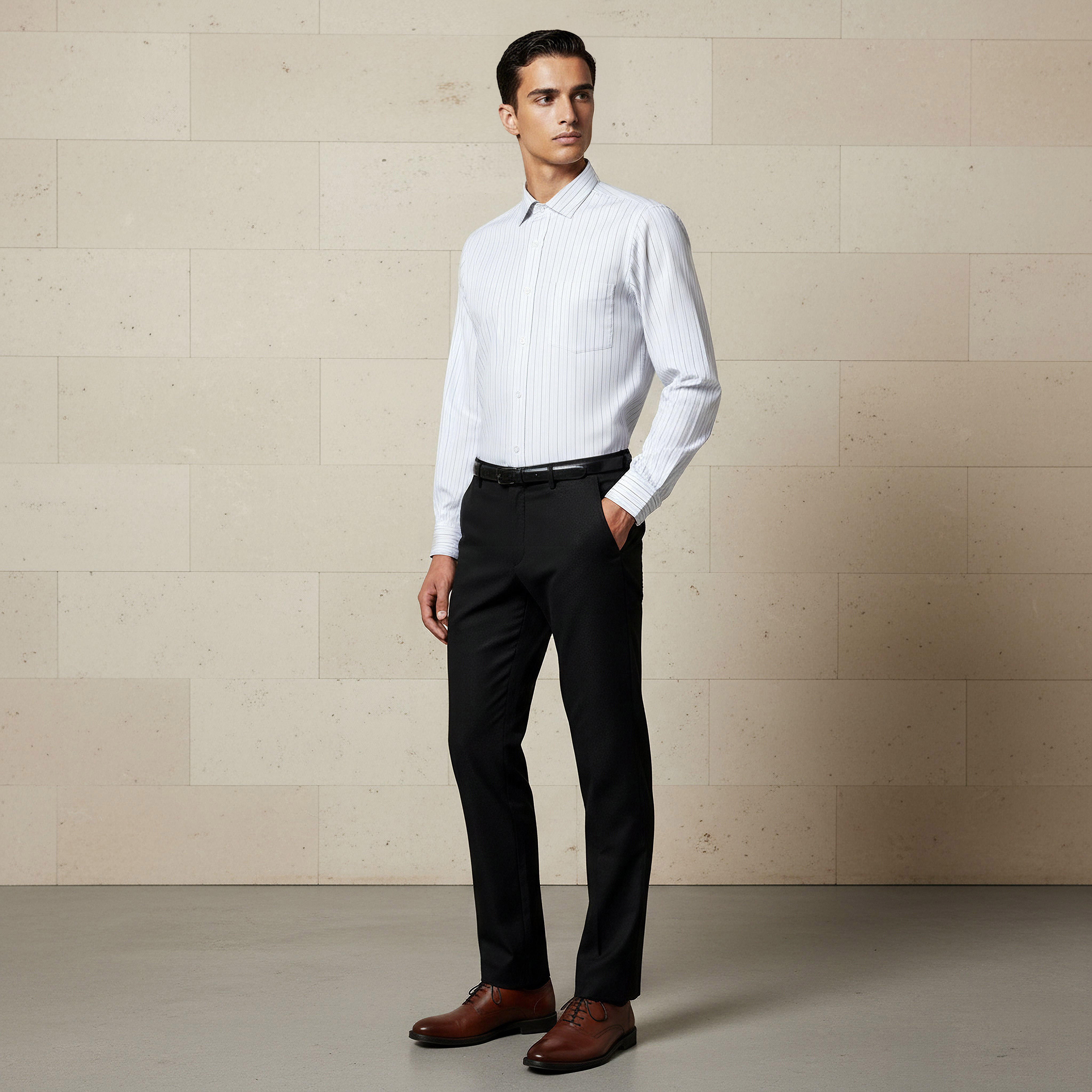 قميص مخطط بقصة عادية وياقة وأكمام طويلة للرجال-men-clothing-shirts-image-2