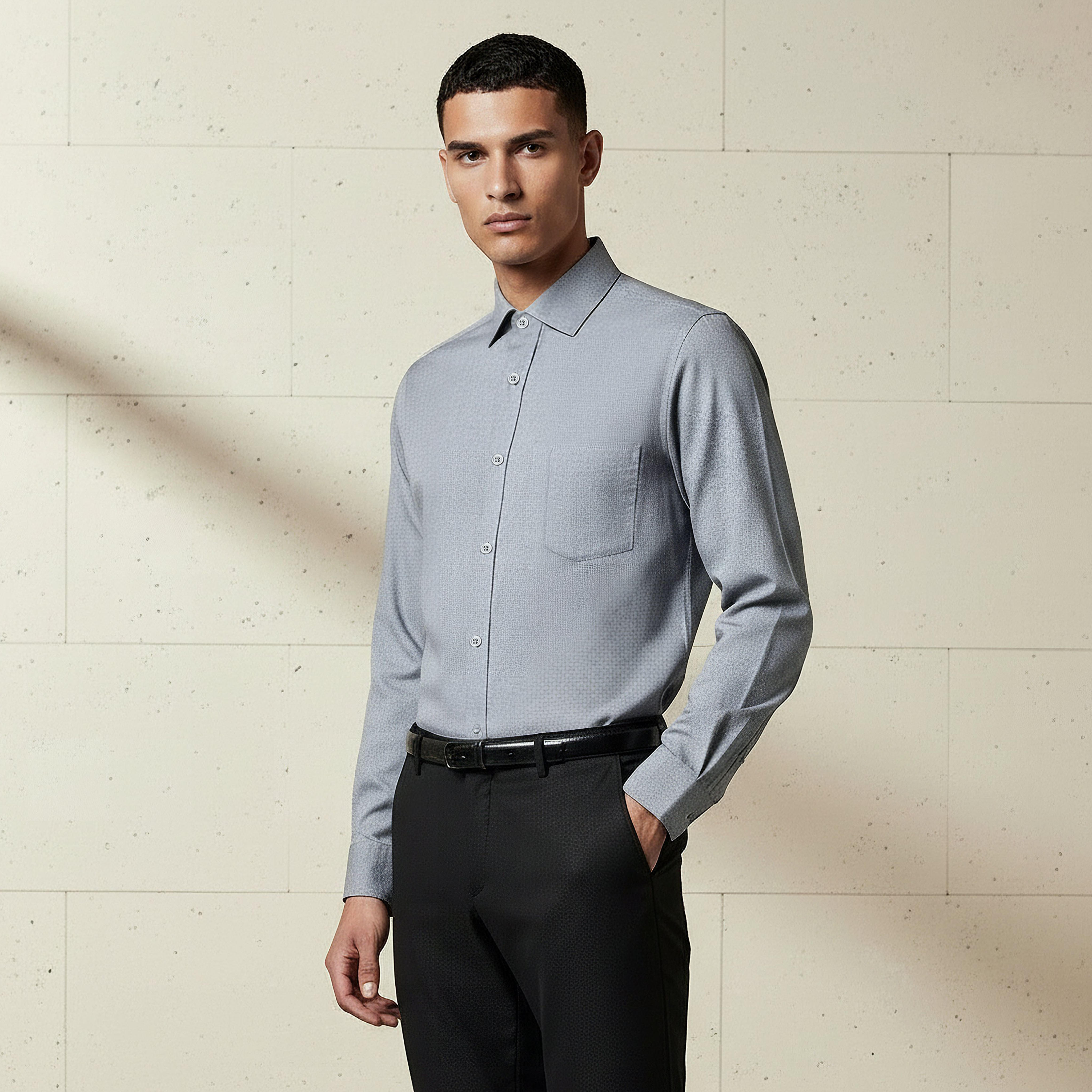 Men Regular Fit Collared Textured Long Sleeve Shirt-men-clothing-shirts-image-1