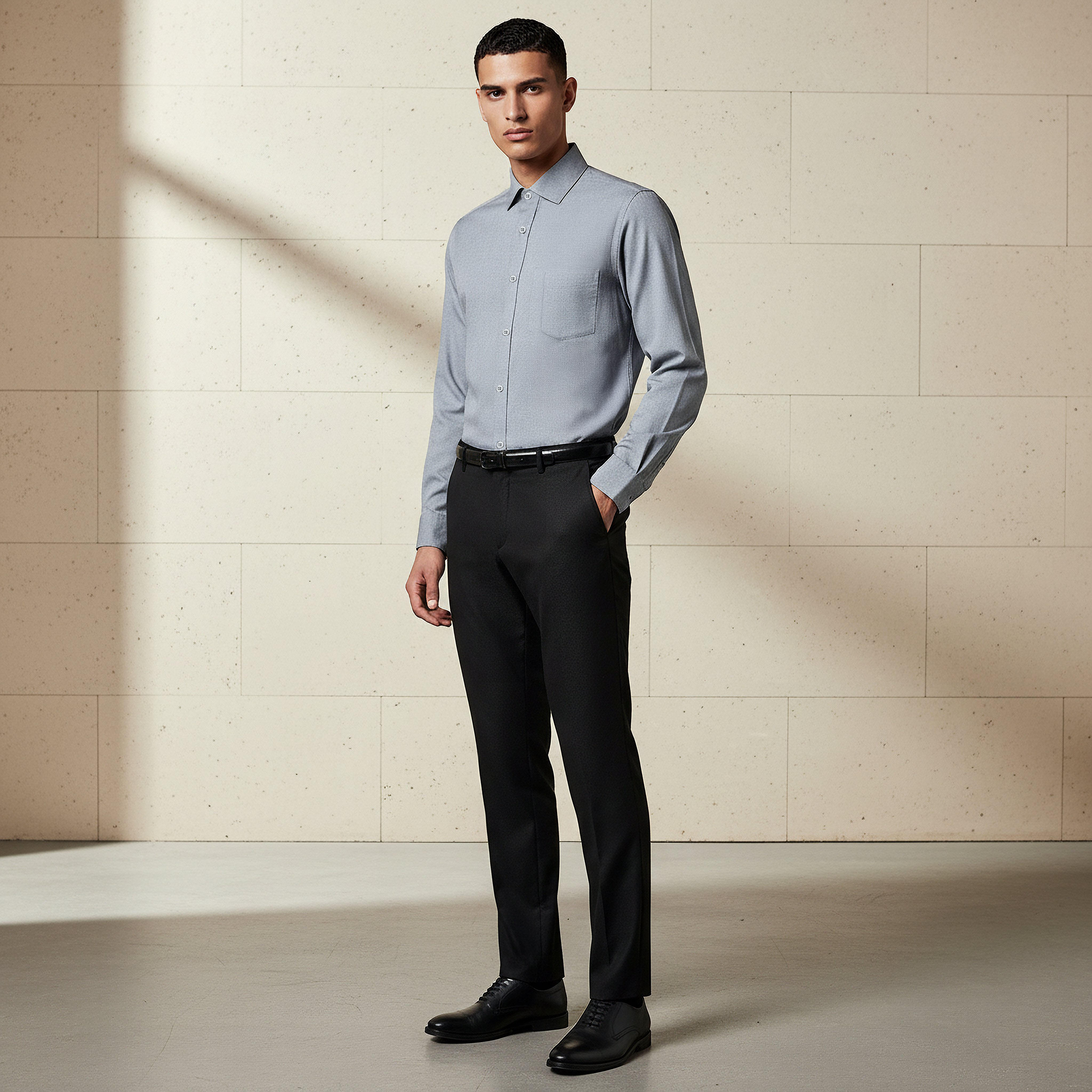 Men Regular Fit Collared Textured Long Sleeve Shirt-men-clothing-shirts-image-4