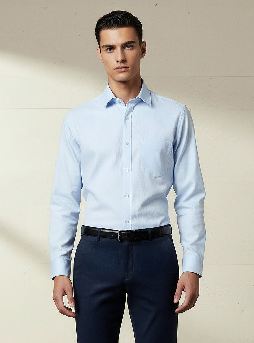 قميص بارز الملمس بأكمام طويلة وياقة وقصة عادية للرجال-men-clothing-shirts-image-1