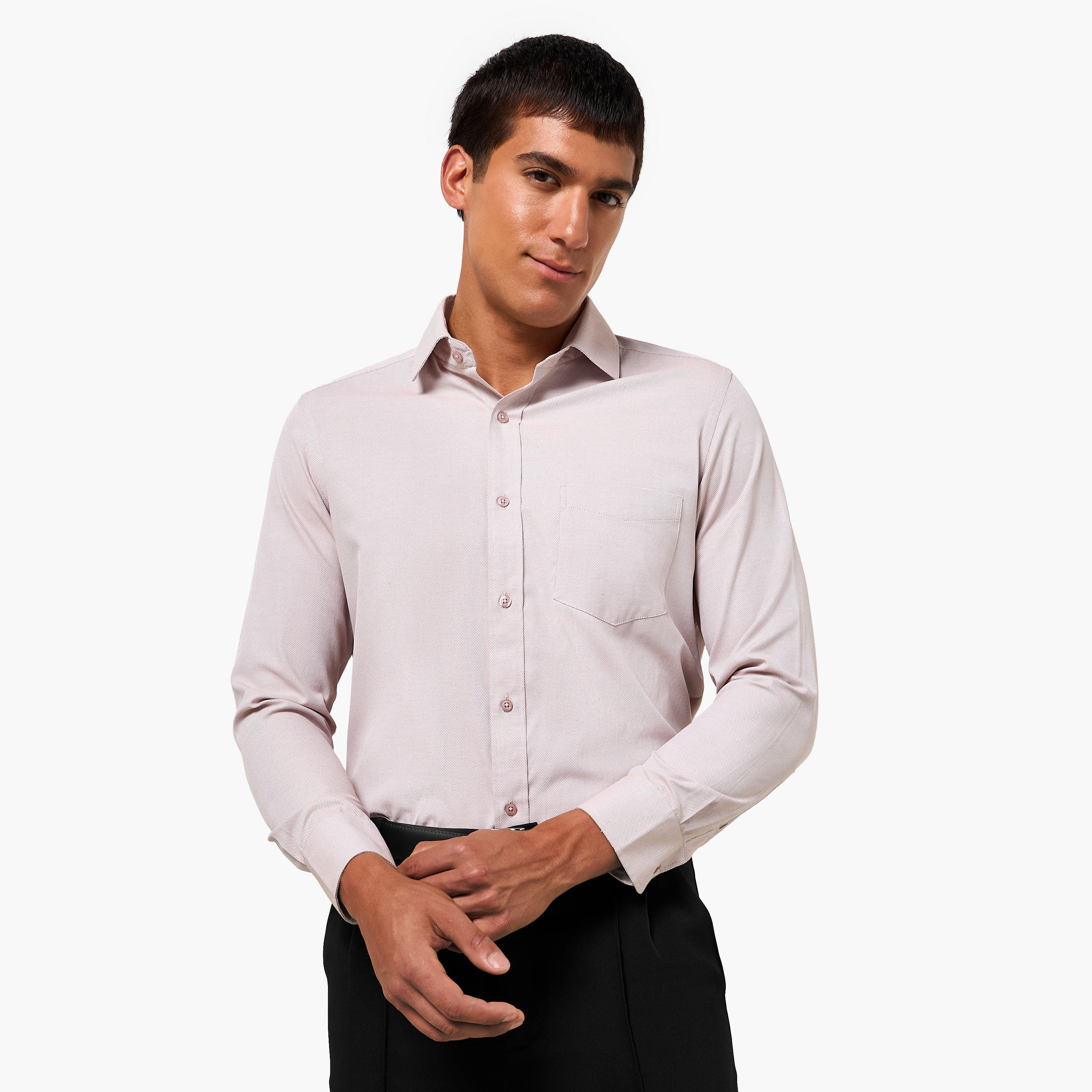قميص بارز الملمس بأكمام طويلة وياقة وقصة عادية للرجال-men-clothing-shirts-image-7