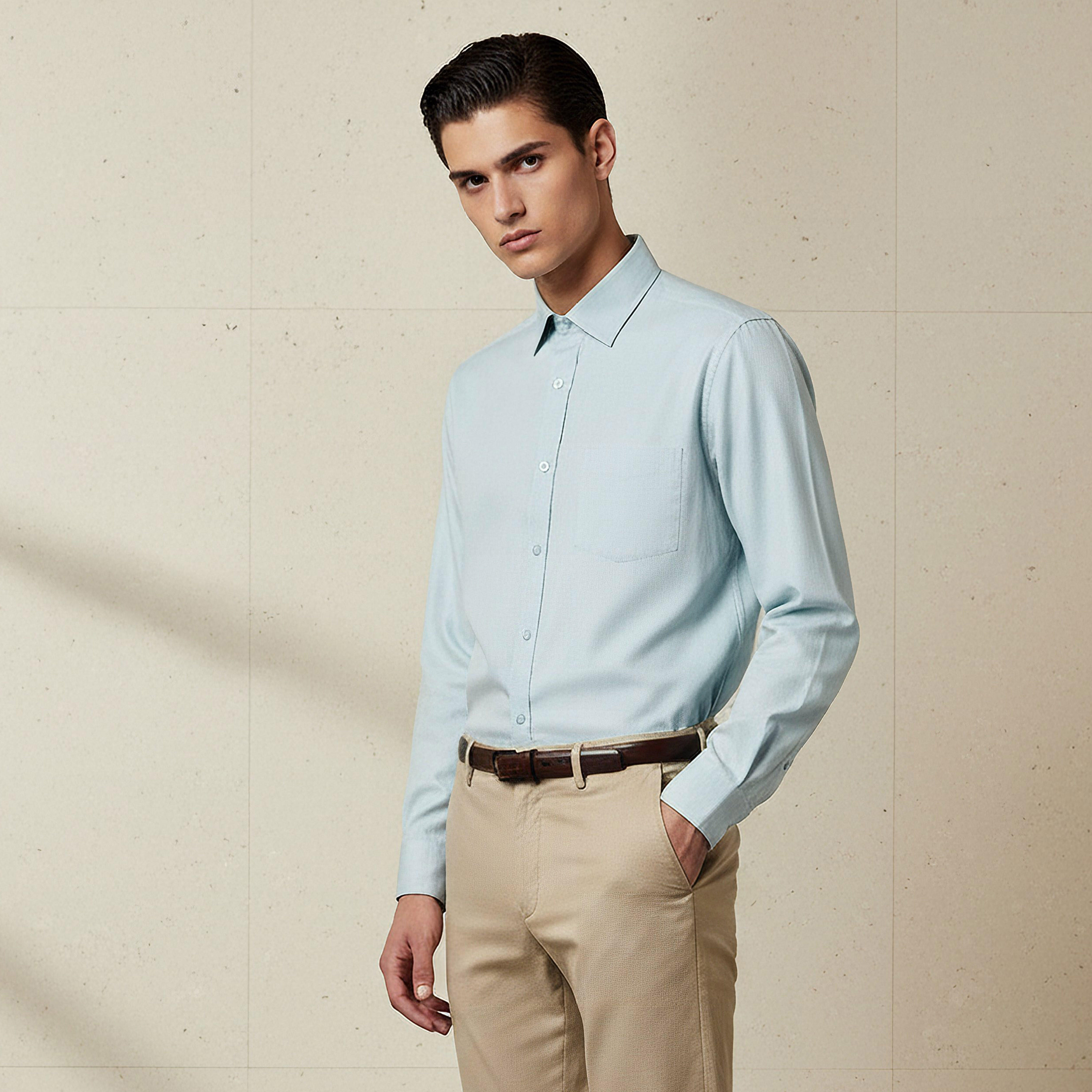 قميص بارز الملمس بأكمام طويلة وياقة وقصة عادية للرجال-men-clothing-shirts-image-1