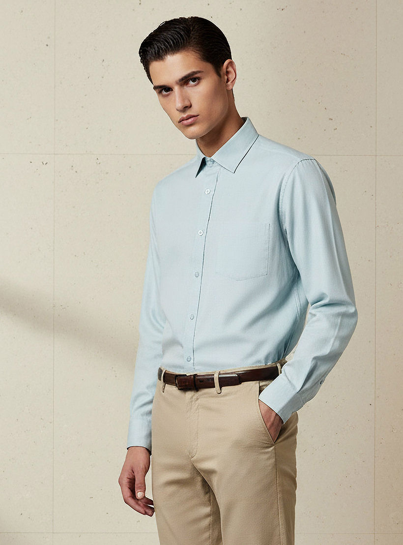 قميص بارز الملمس بأكمام طويلة وياقة وقصة عادية للرجال-men-clothing-shirts-image-1