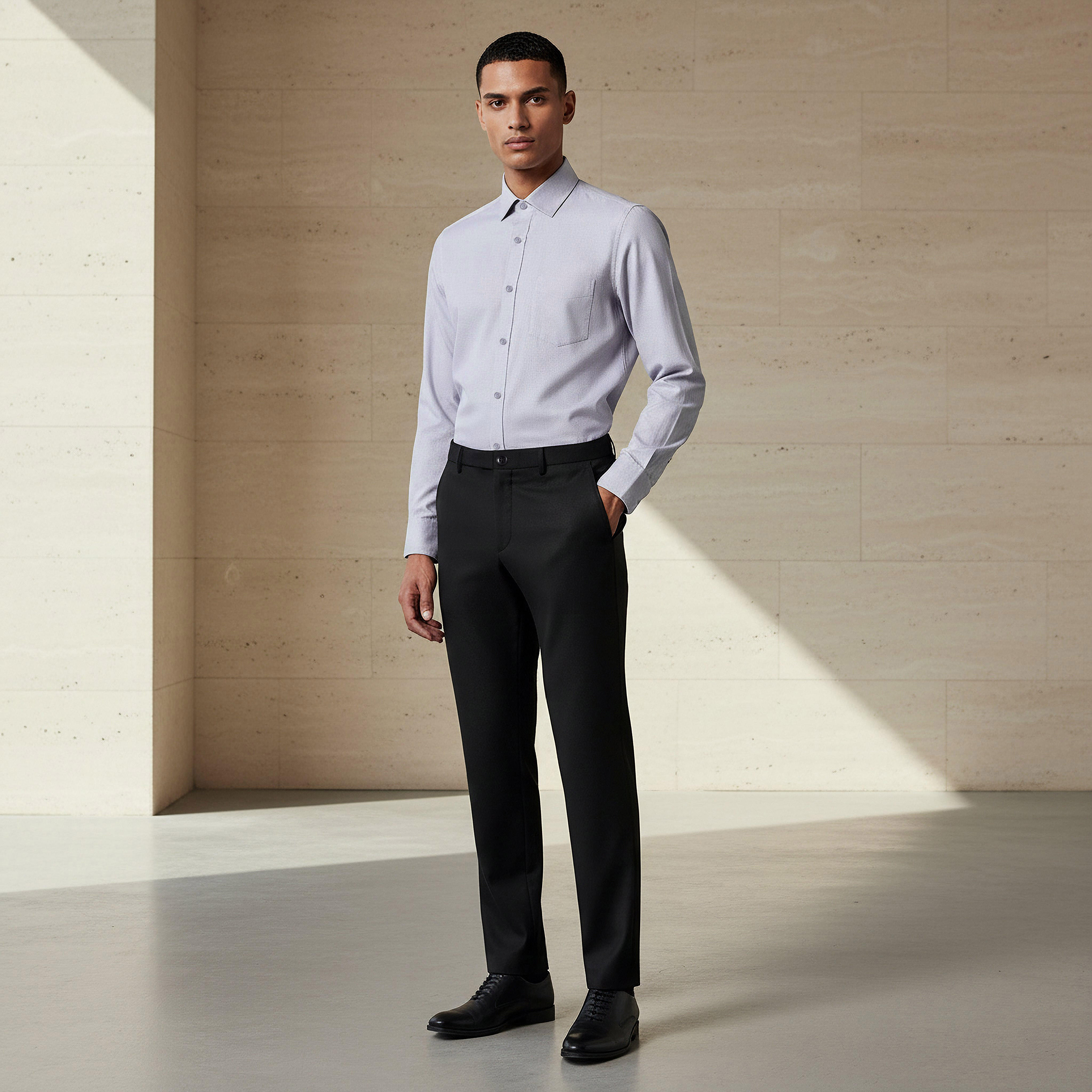 قميص بارز الملمس بأكمام طويلة وياقة وقصة عادية للرجال-men-clothing-shirts-image-4