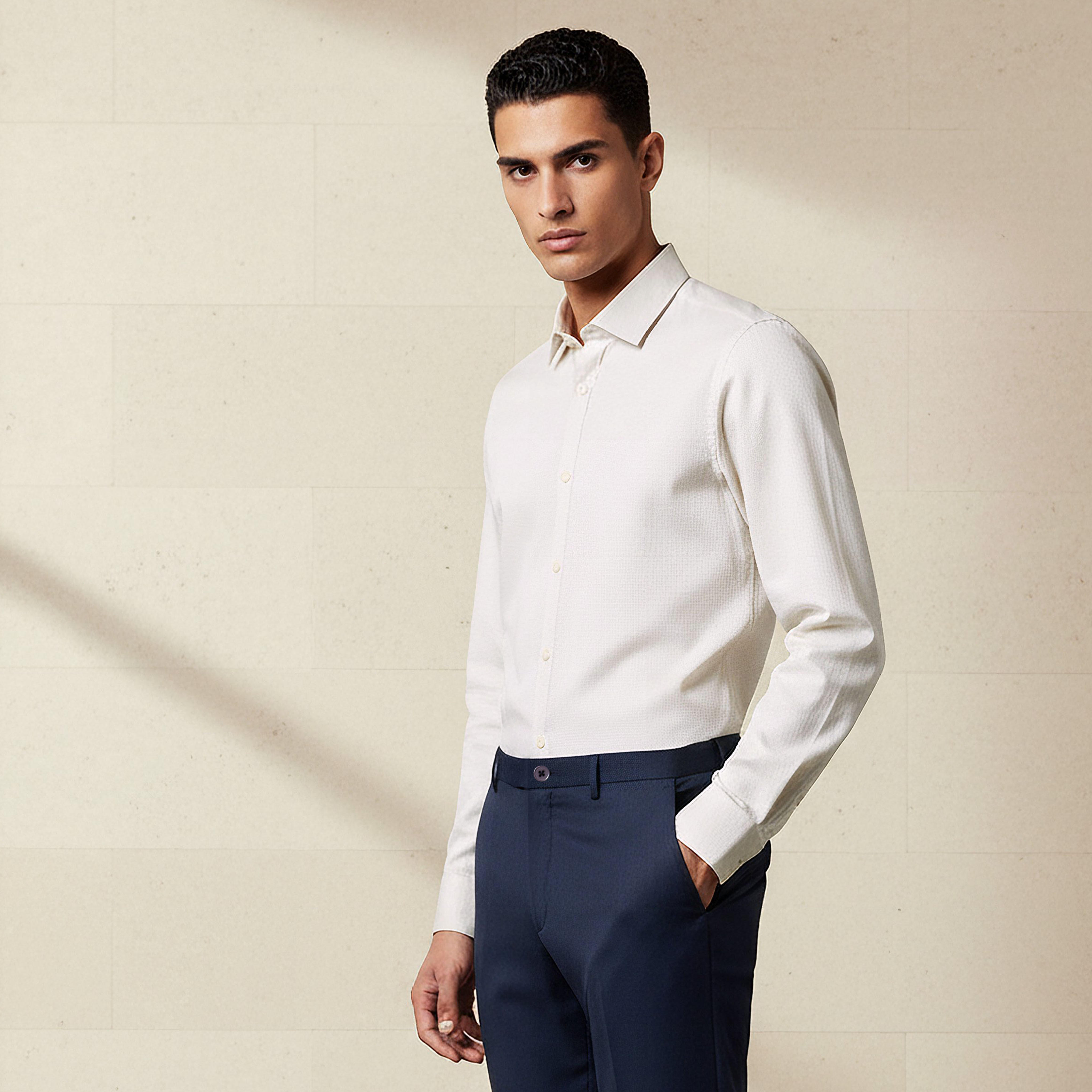 Men Regular Fit Collared Textured Long Sleeve Shirt-men-clothing-shirts-image-1