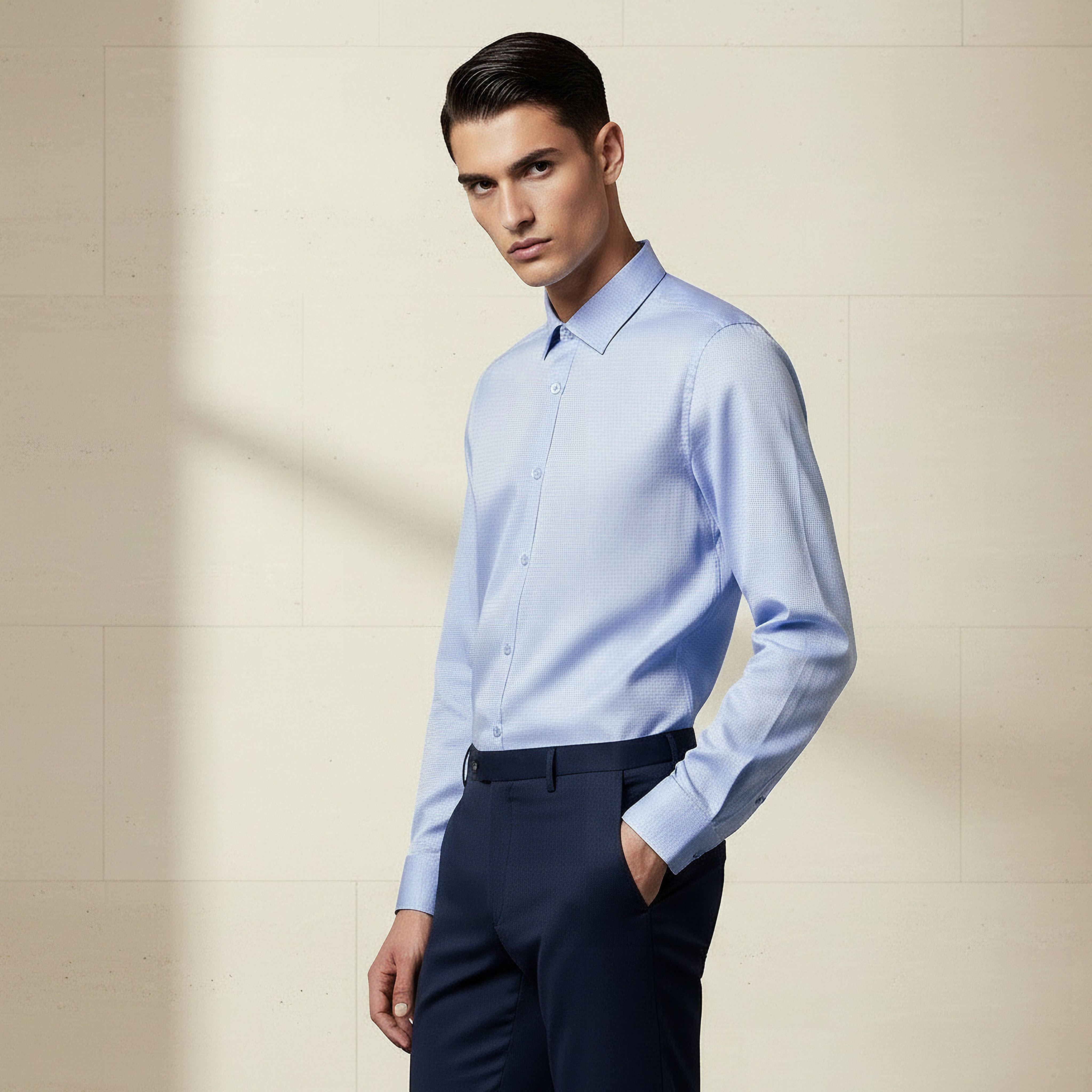 Men Regular Fit Collared Textured Long Sleeve Shirt-men-clothing-shirts-image-1