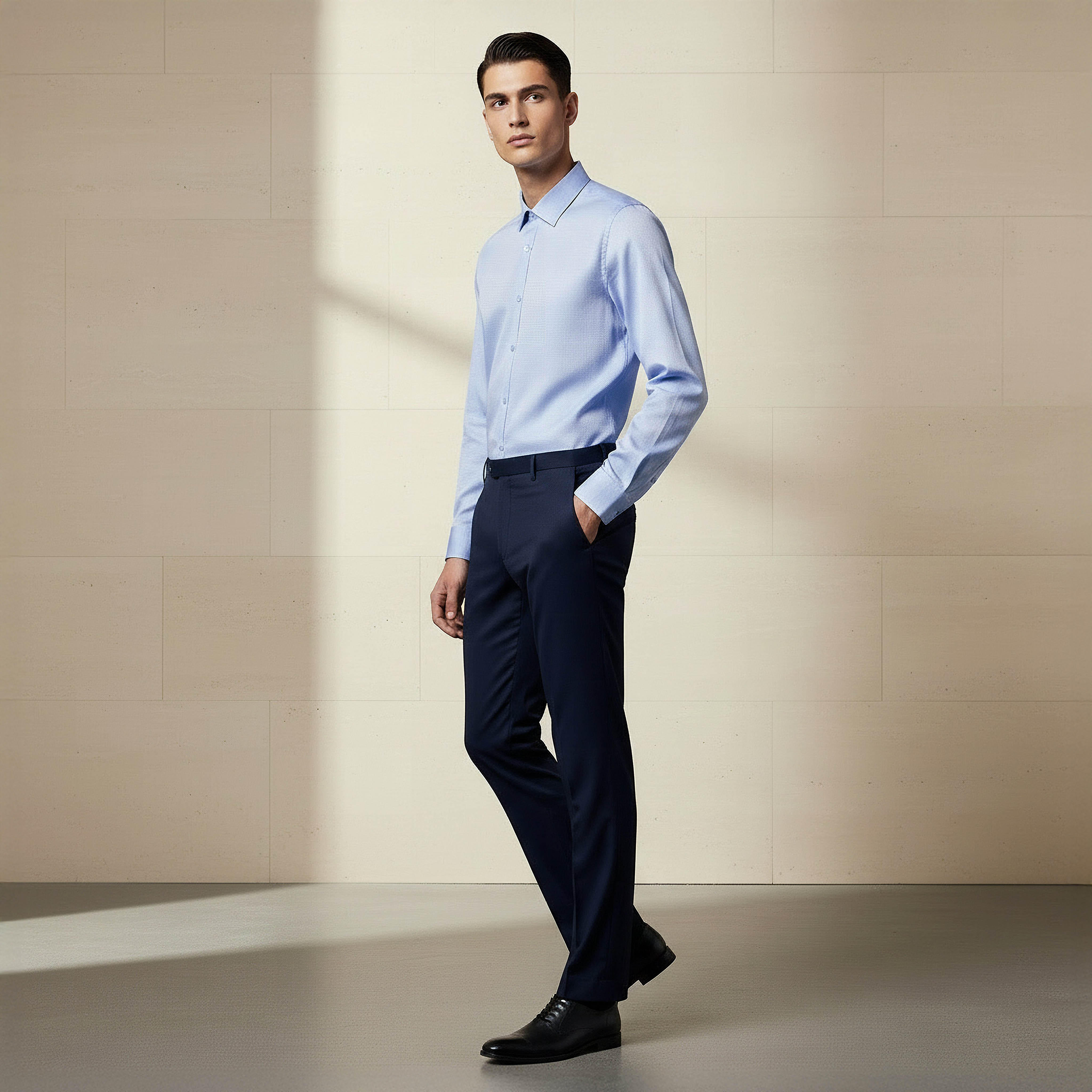 Men Regular Fit Collared Textured Long Sleeve Shirt-men-clothing-shirts-image-2