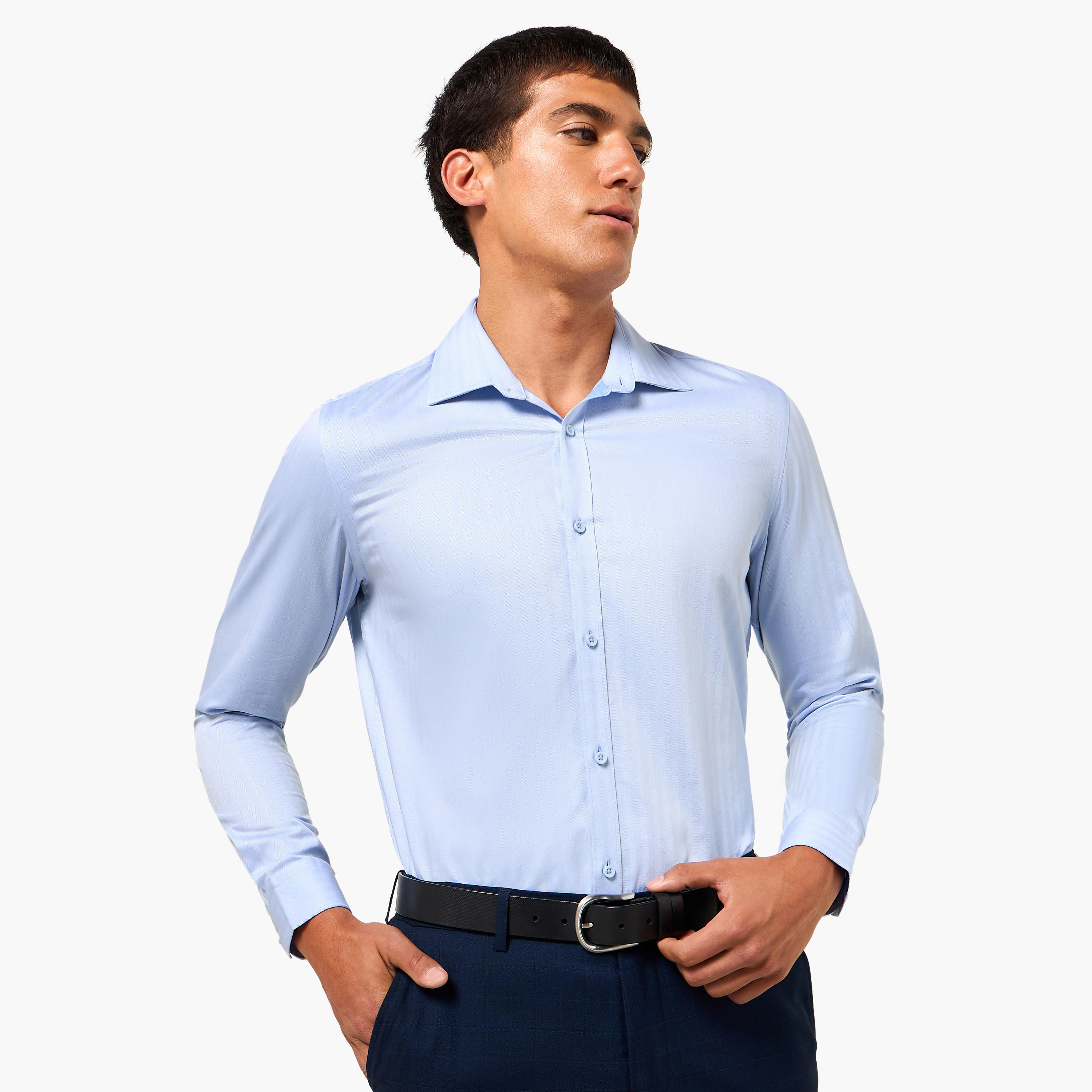 Men Regular Fit Collared Striped Long Sleeve Shirt-men-clothing-shirts-image-2