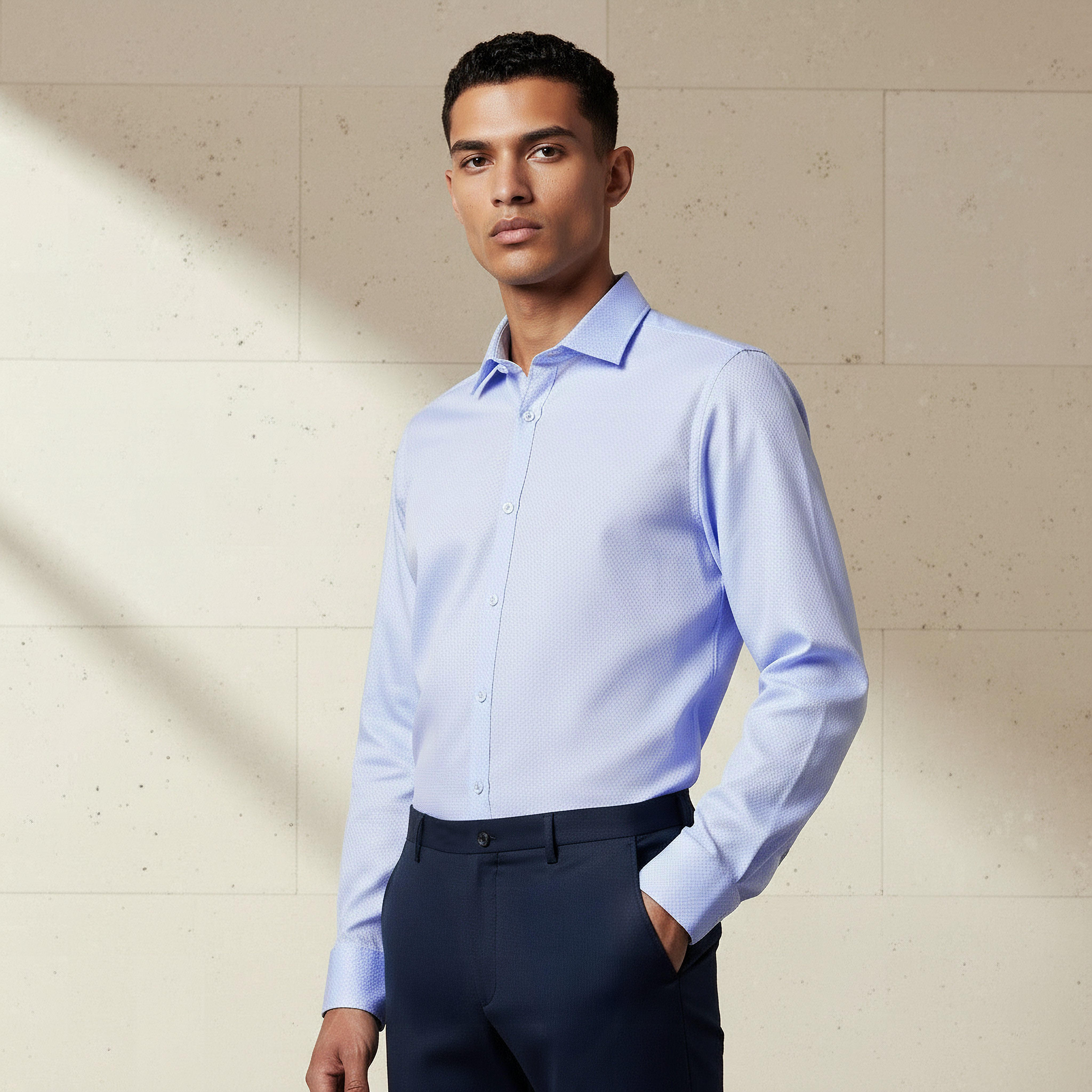 Men Regular Fit Collared Textured Long Sleeves Shirt-men-clothing-shirts-image-1