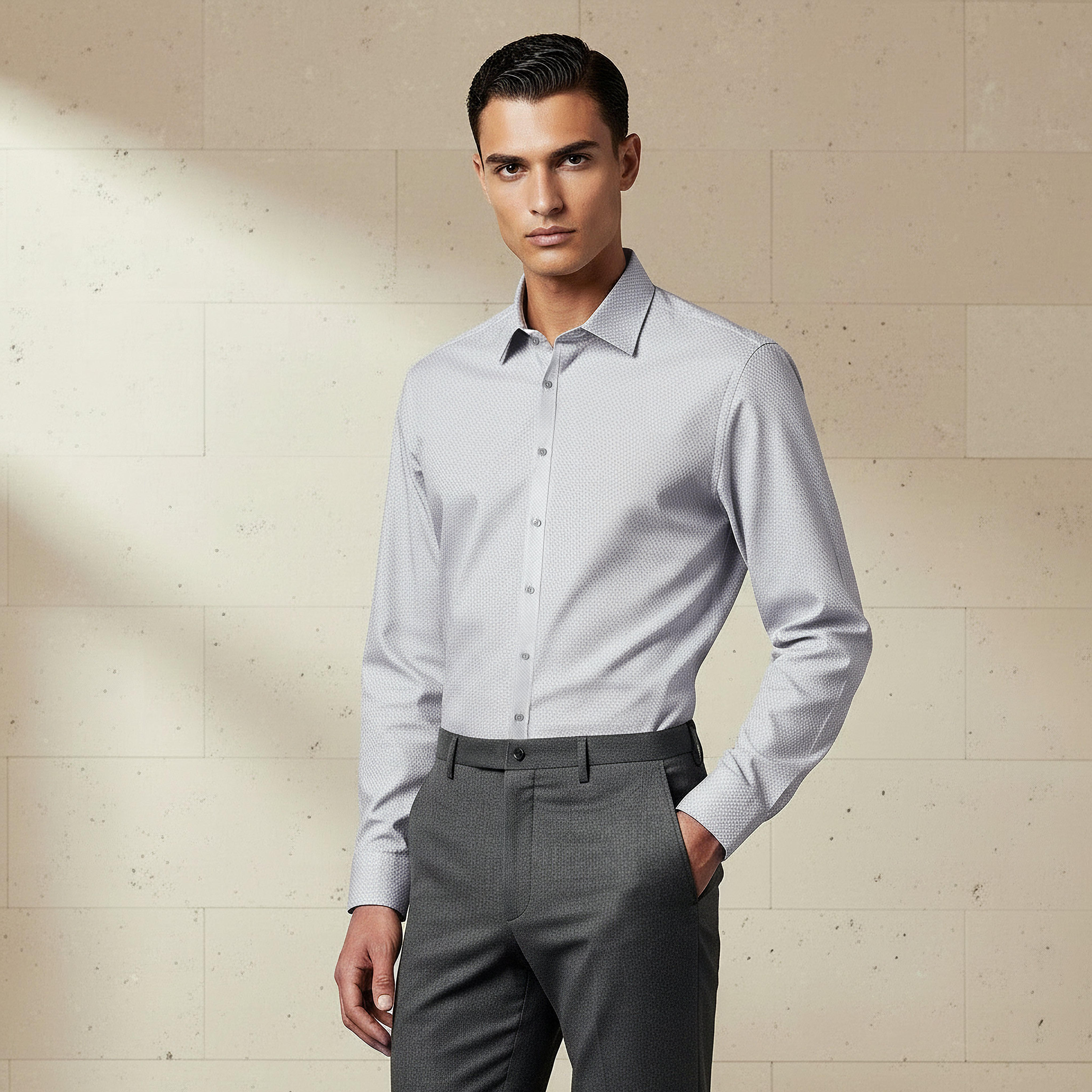 قميص بارز الملمس بقصة عادية وياقة وأكمام طويلة للرجال-men-clothing-shirts-image-1