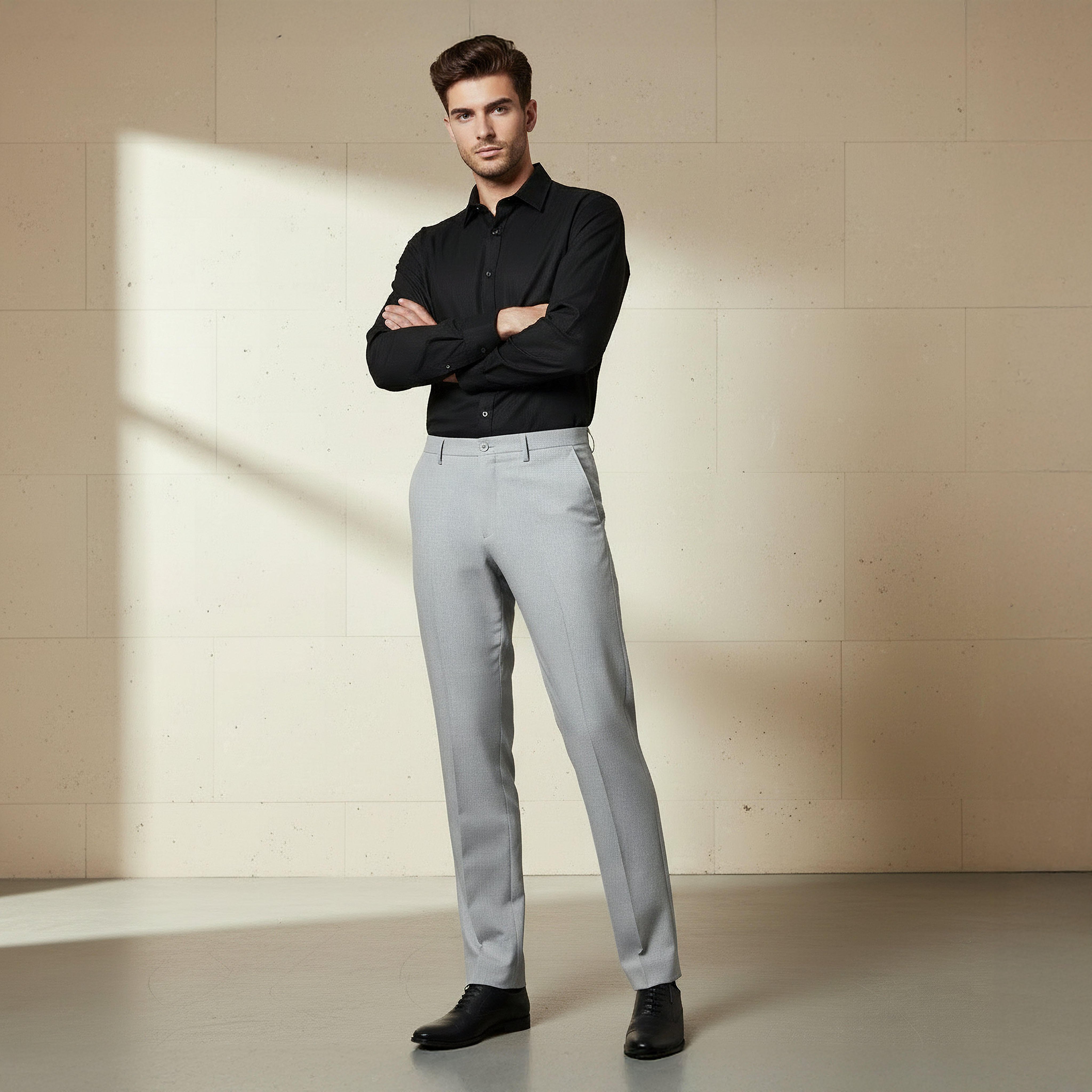 بنطلون رسمي بقصة سليم وخصر مرن -men-clothing-bottoms-trousersandchinos-trousers-image-2