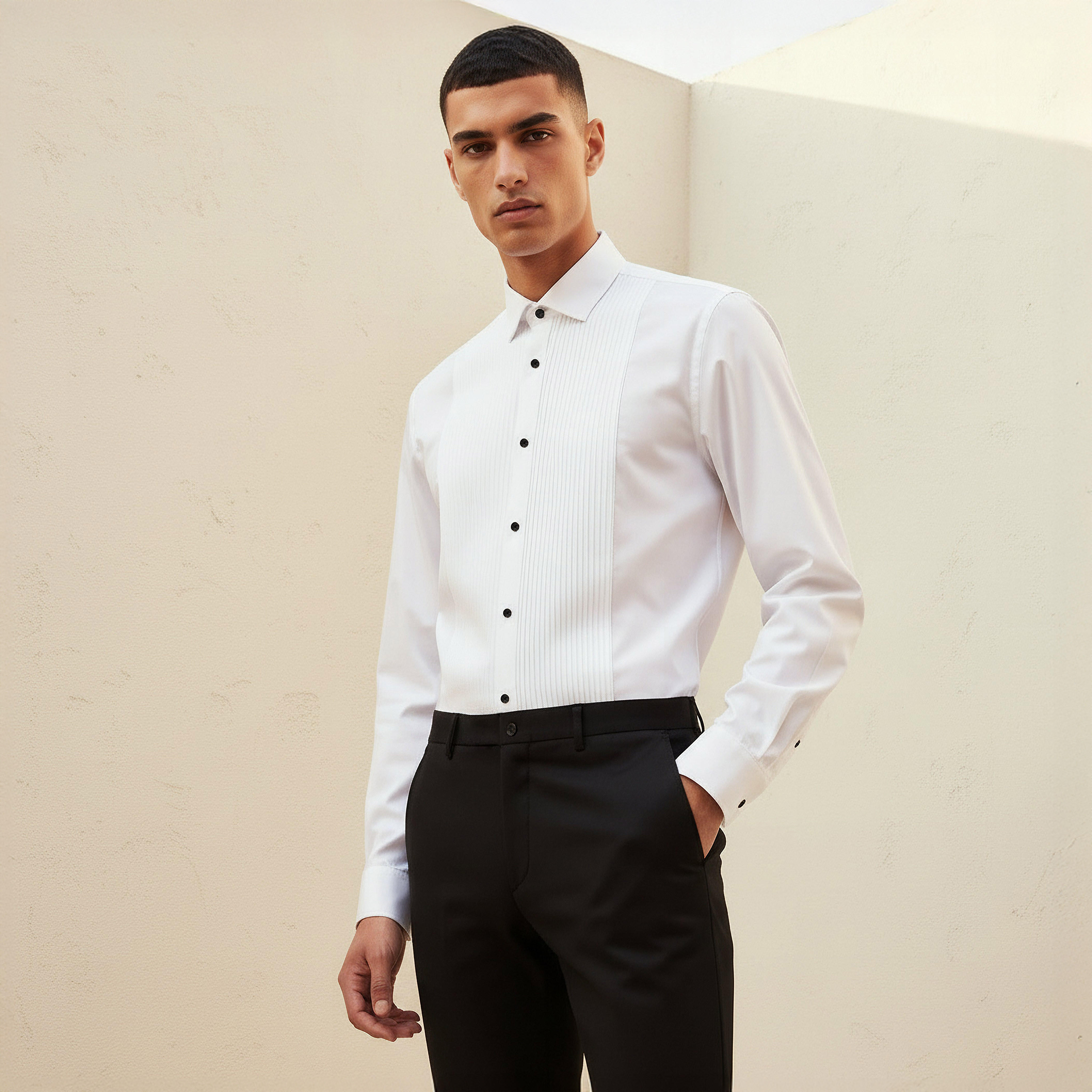 Men Slim Fit Collared Striped Long Sleeves Bib Shirt-men-clothing-shirts-image-1