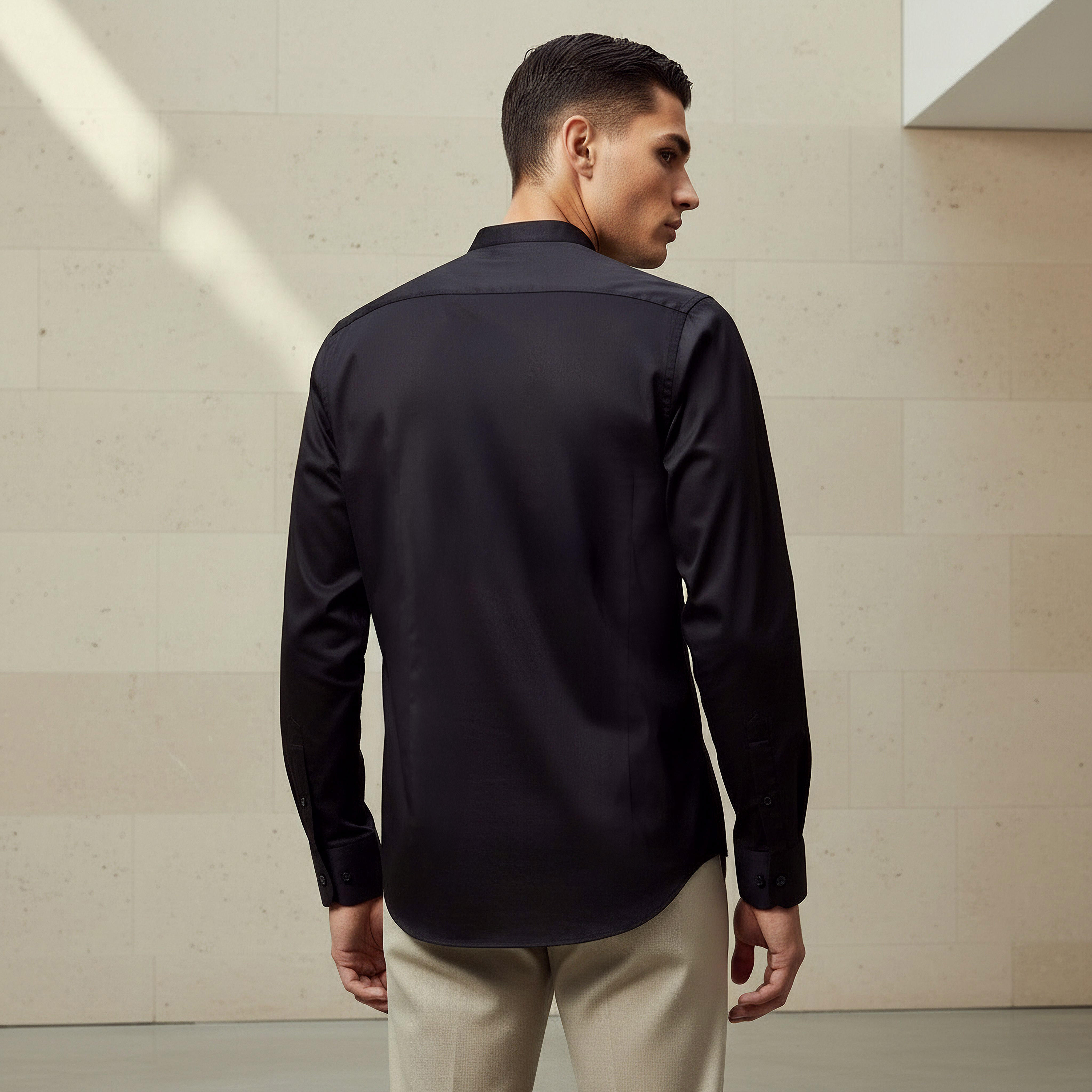 Men Regular Fit Mandarin Collar Long Sleeves Shirt-men-clothing-shirts-image-3