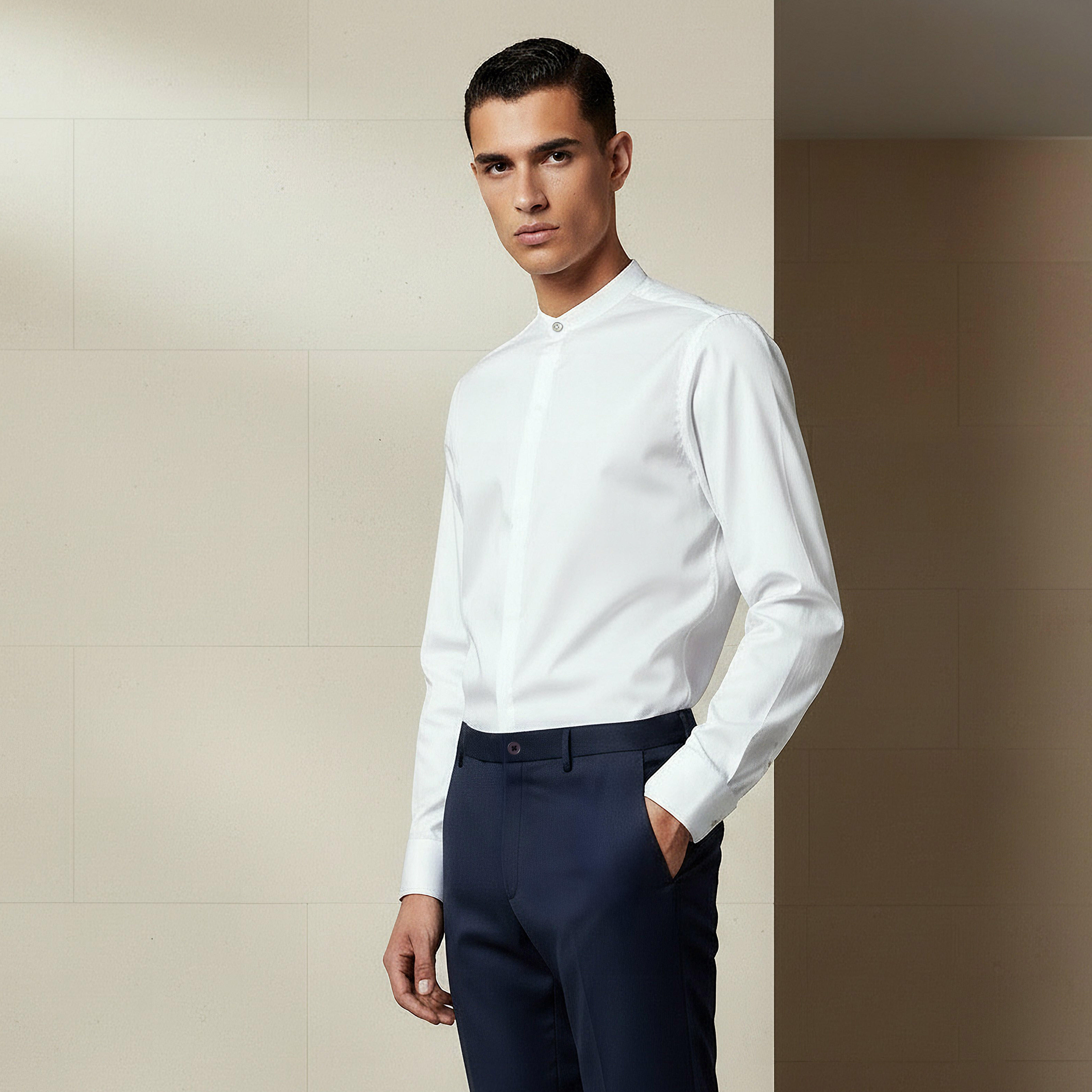 Men Regular Fit Mandarin Collar Long Sleeves Shirt-men-clothing-shirts-image-1