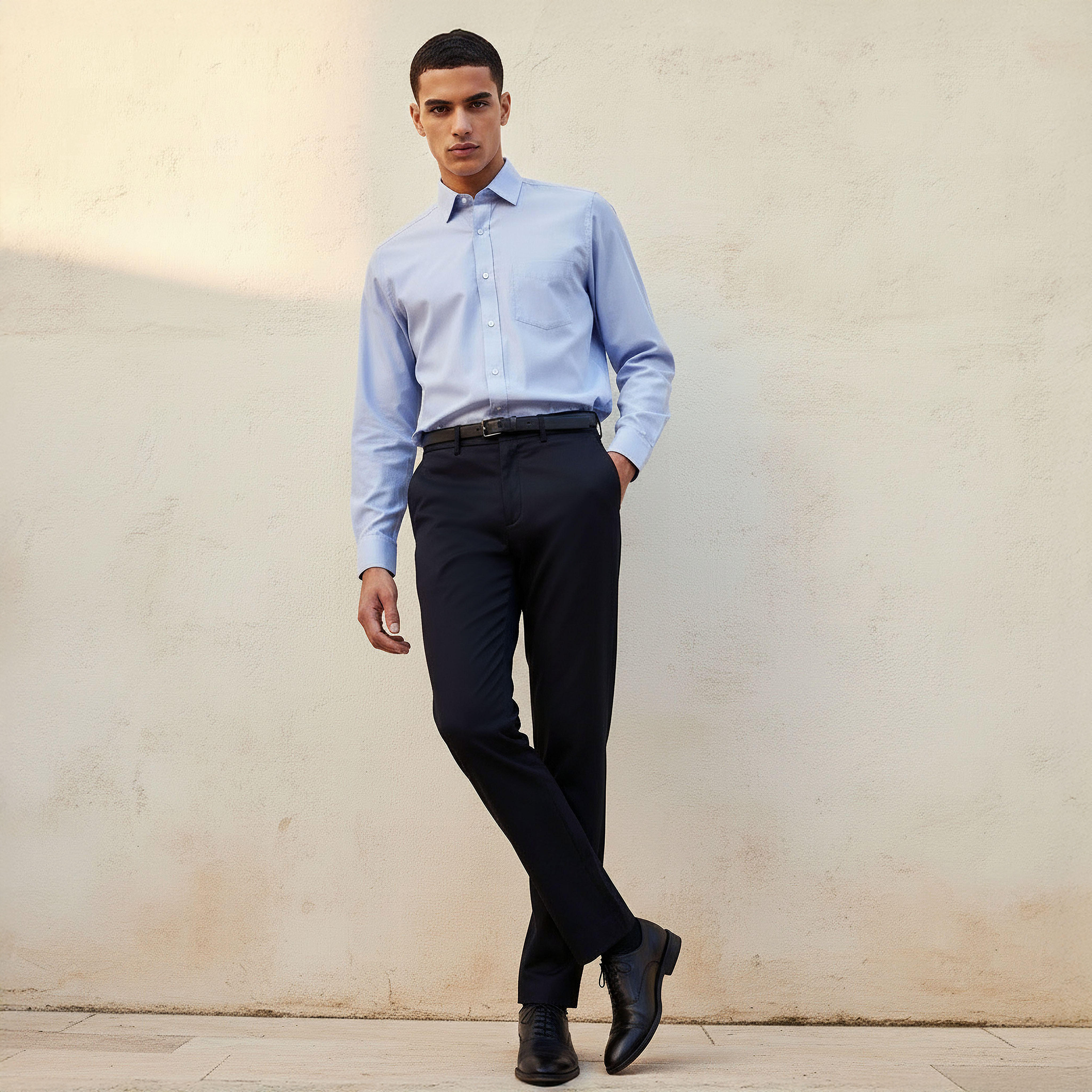 بنطلون رسمي بقصة عادية وخصر مرن-men-clothing-bottoms-trousersandchinos-trousers-image-3