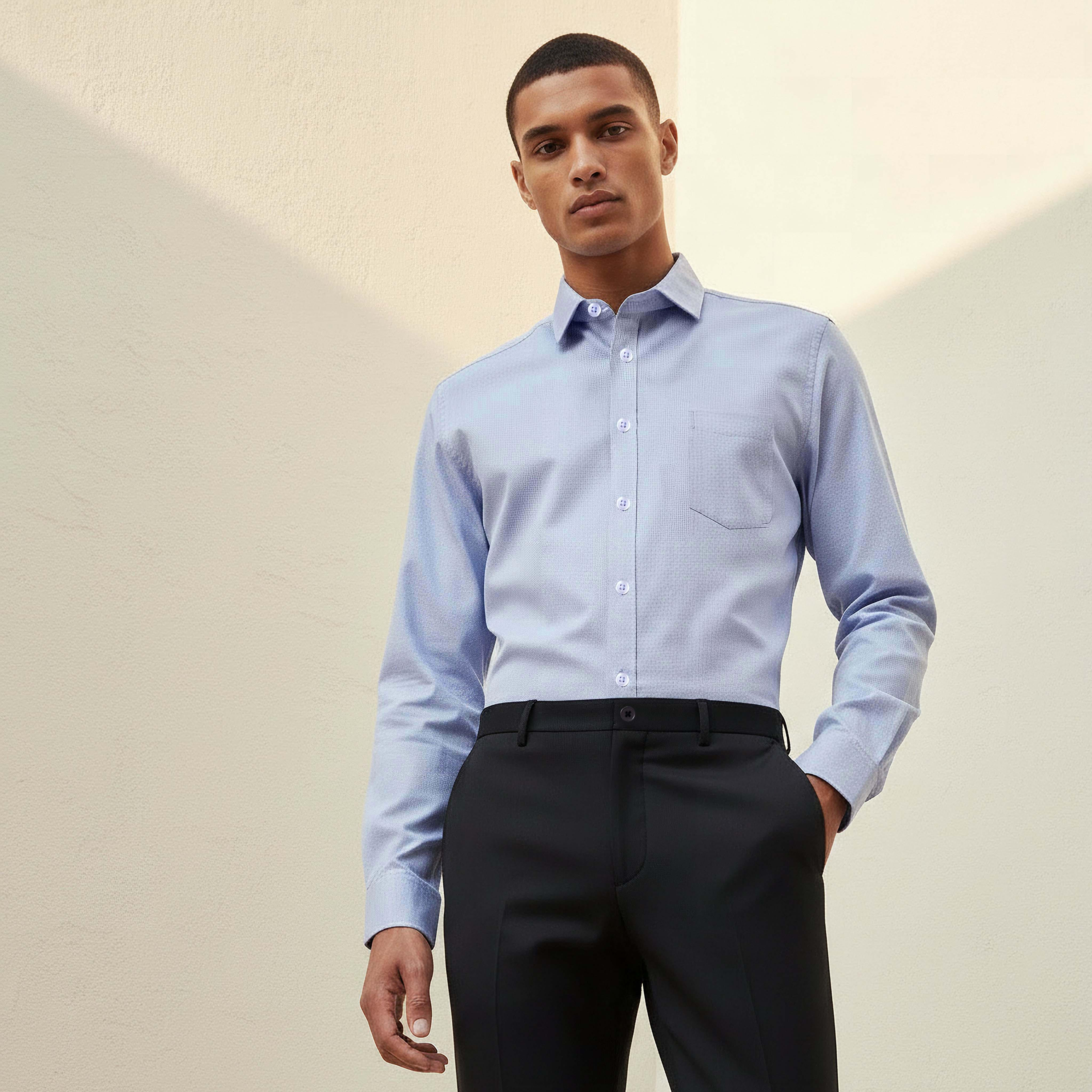 قميص بارز الملمس بقصّة عادية وياقة عادية وأكمام طويلة للرجال-men-clothing-shirts-image-4
