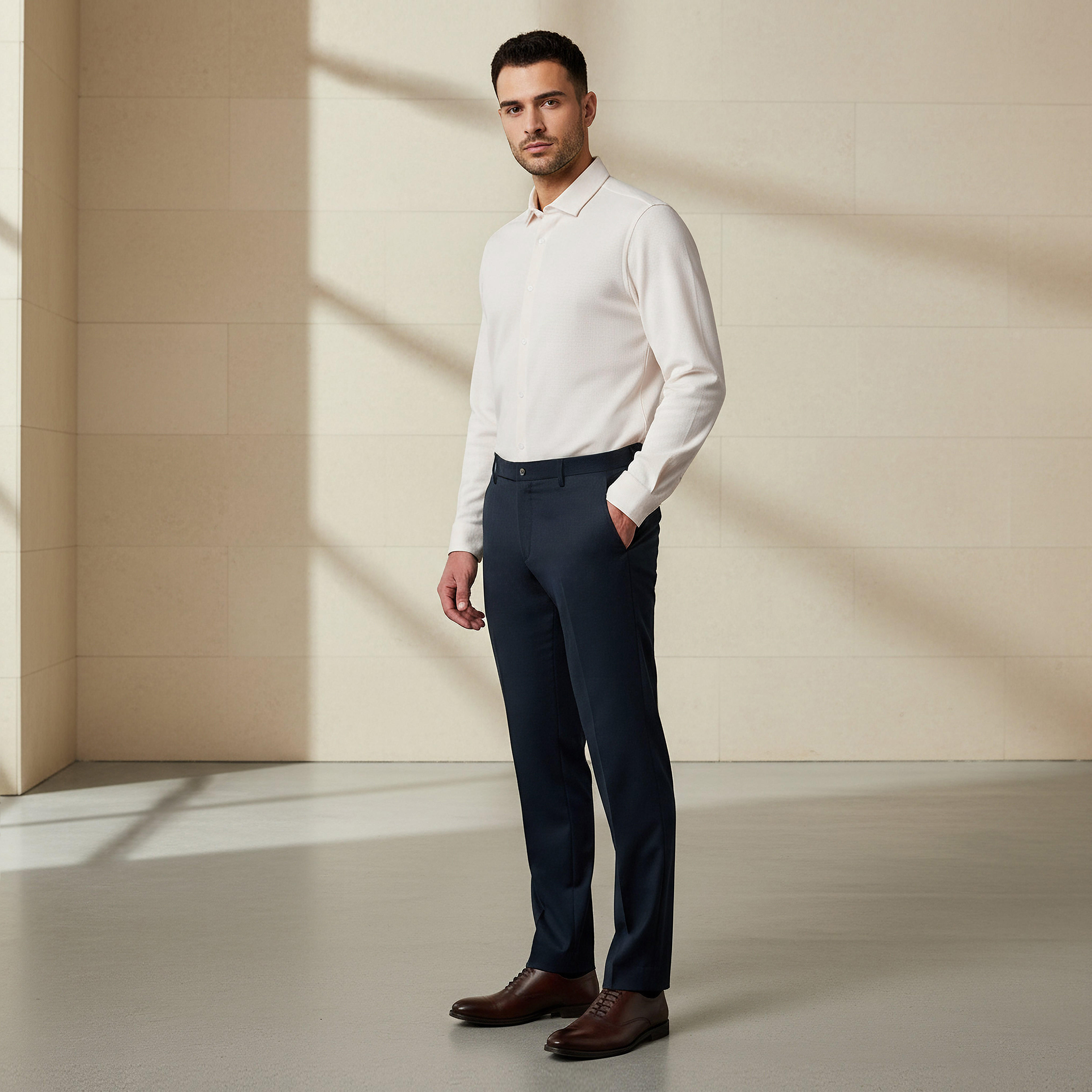 قميص رجالي بارز الملمس بقصة سليم وياقة عادية وأكمام طويلة-men-clothing-shirts-image-2