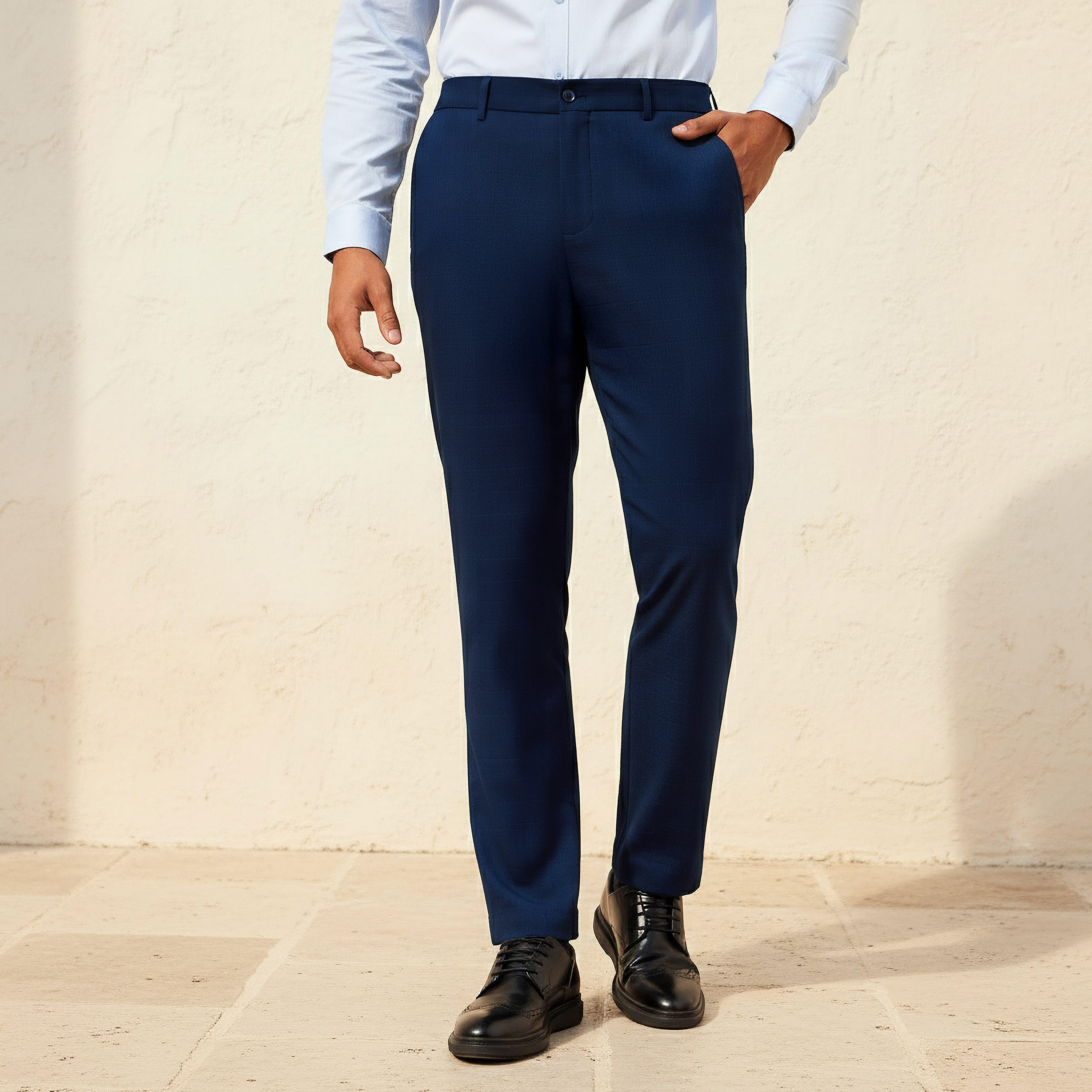 بنطلون رسمي بقصة سليم وخصر مرن -men-clothing-bottoms-trousersandchinos-trousers-image-1