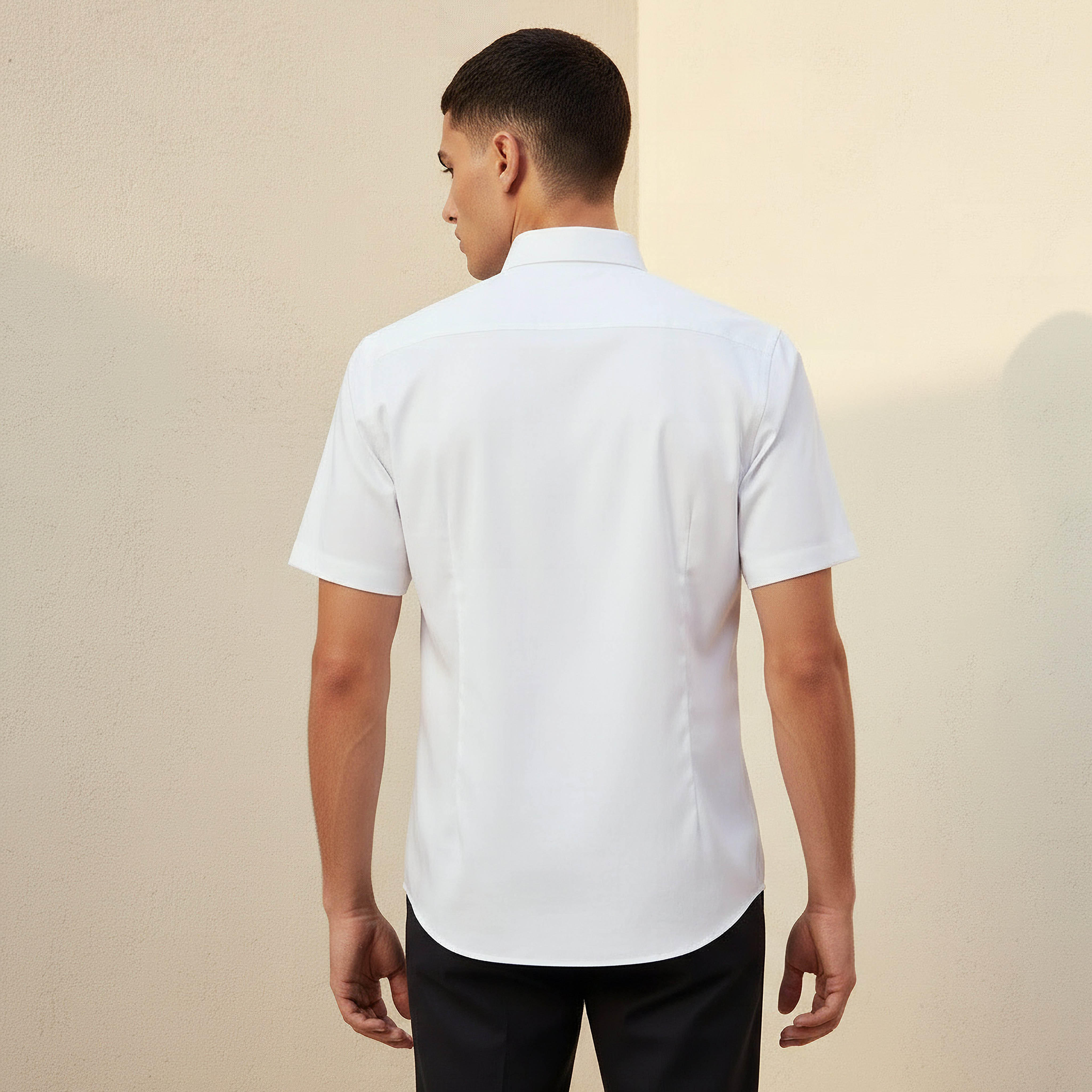 قميص بقصّة سليم وياقة عادية وأكمام قصيرة للرجال-men-clothing-shirts-image-3