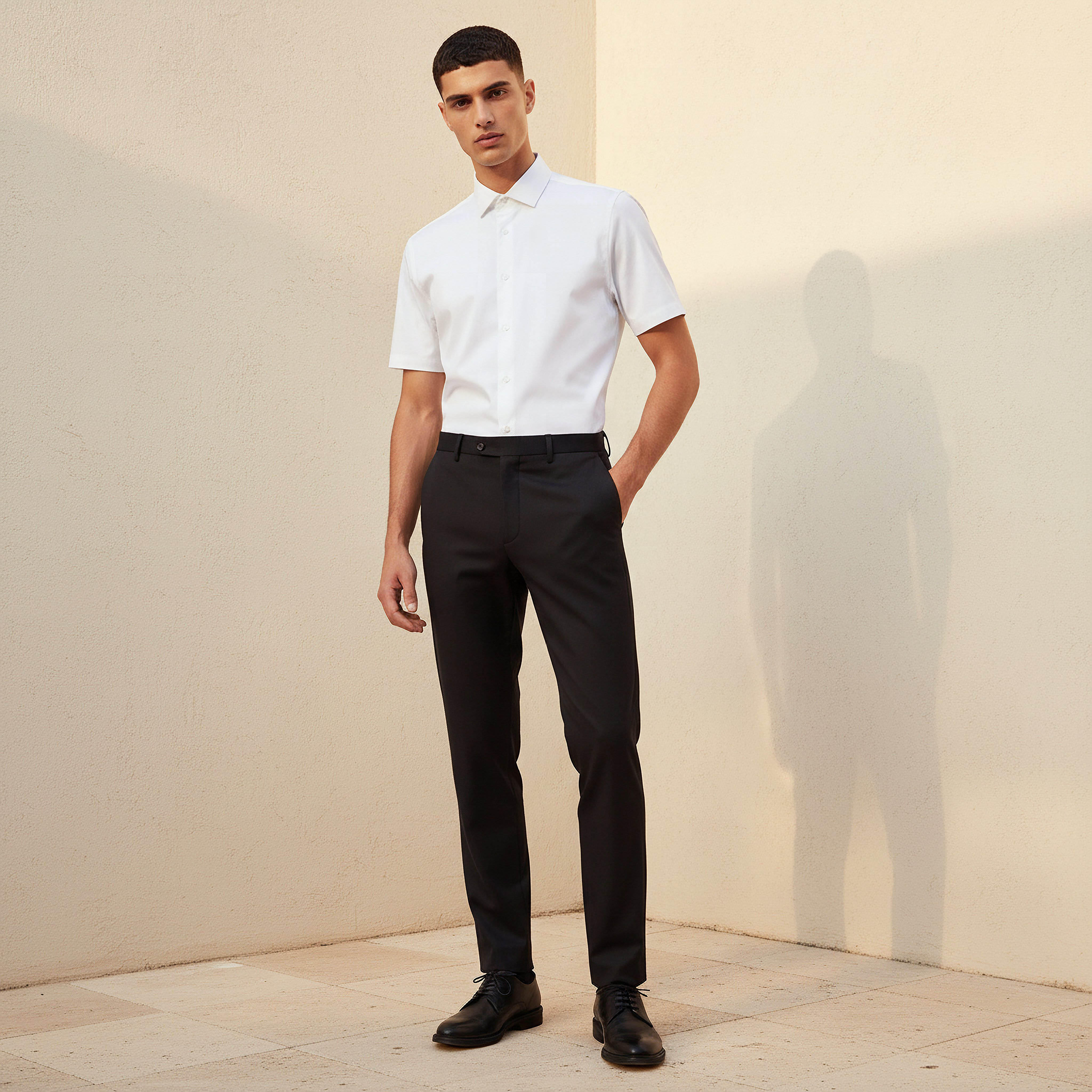 قميص بقصّة سليم وياقة عادية وأكمام قصيرة للرجال-men-clothing-shirts-image-4