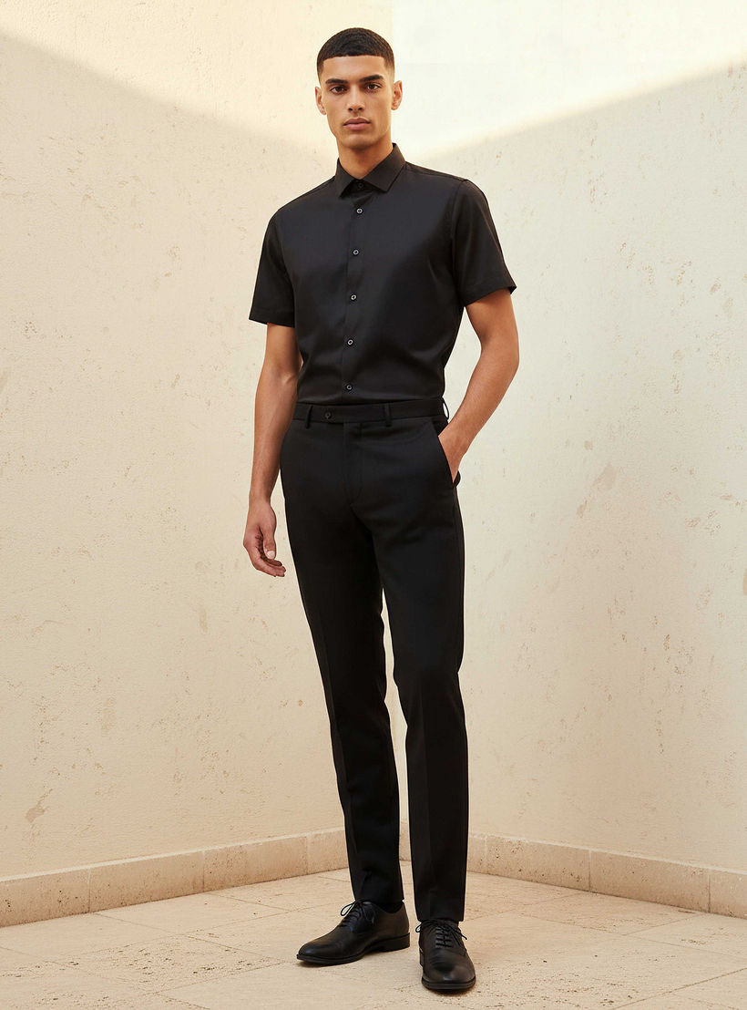 قميص بقصّة سليم وياقة عادية وأكمام قصيرة للرجال-men-clothing-shirts-image-4
