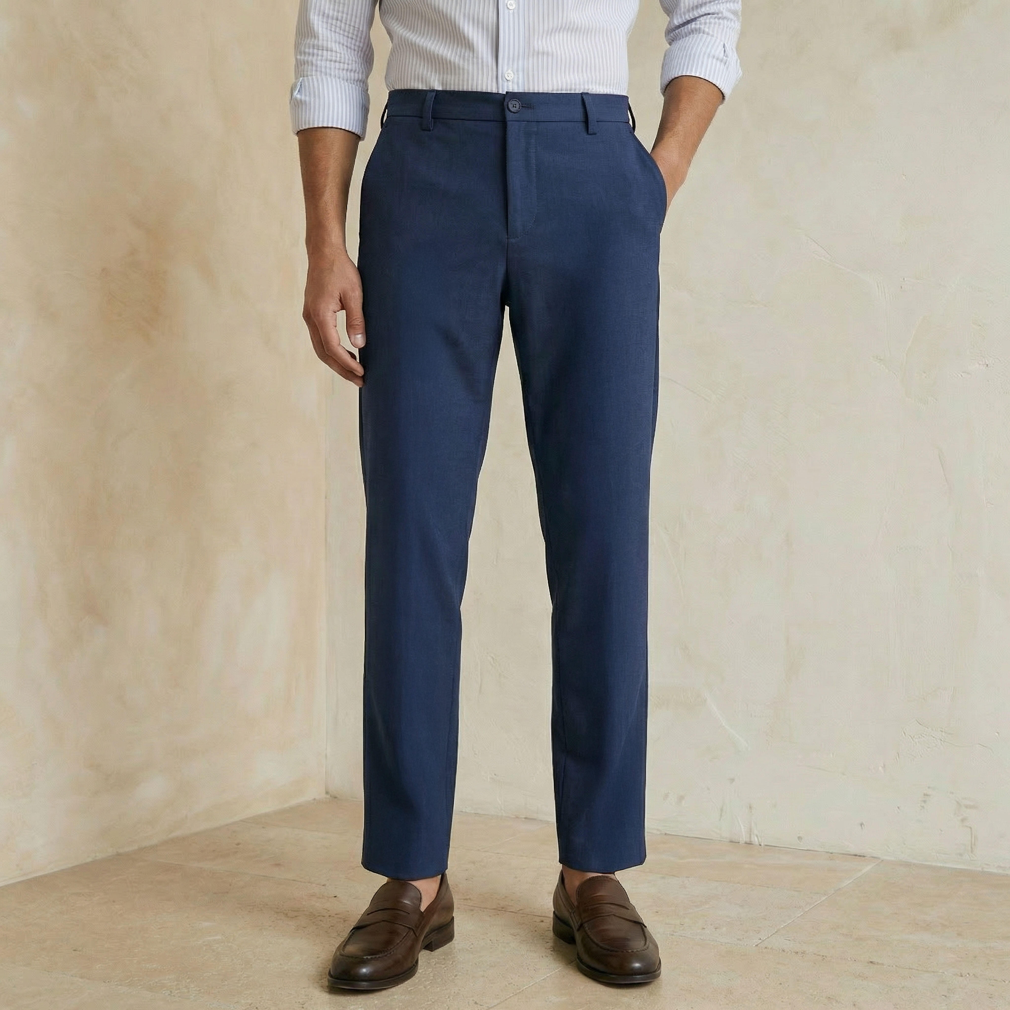 بنطلون رسمي قابل للتمدد في اتجاهين بقصة عادية وخصر مرن-men-clothing-bottoms-trousersandchinos-trousers-image-4