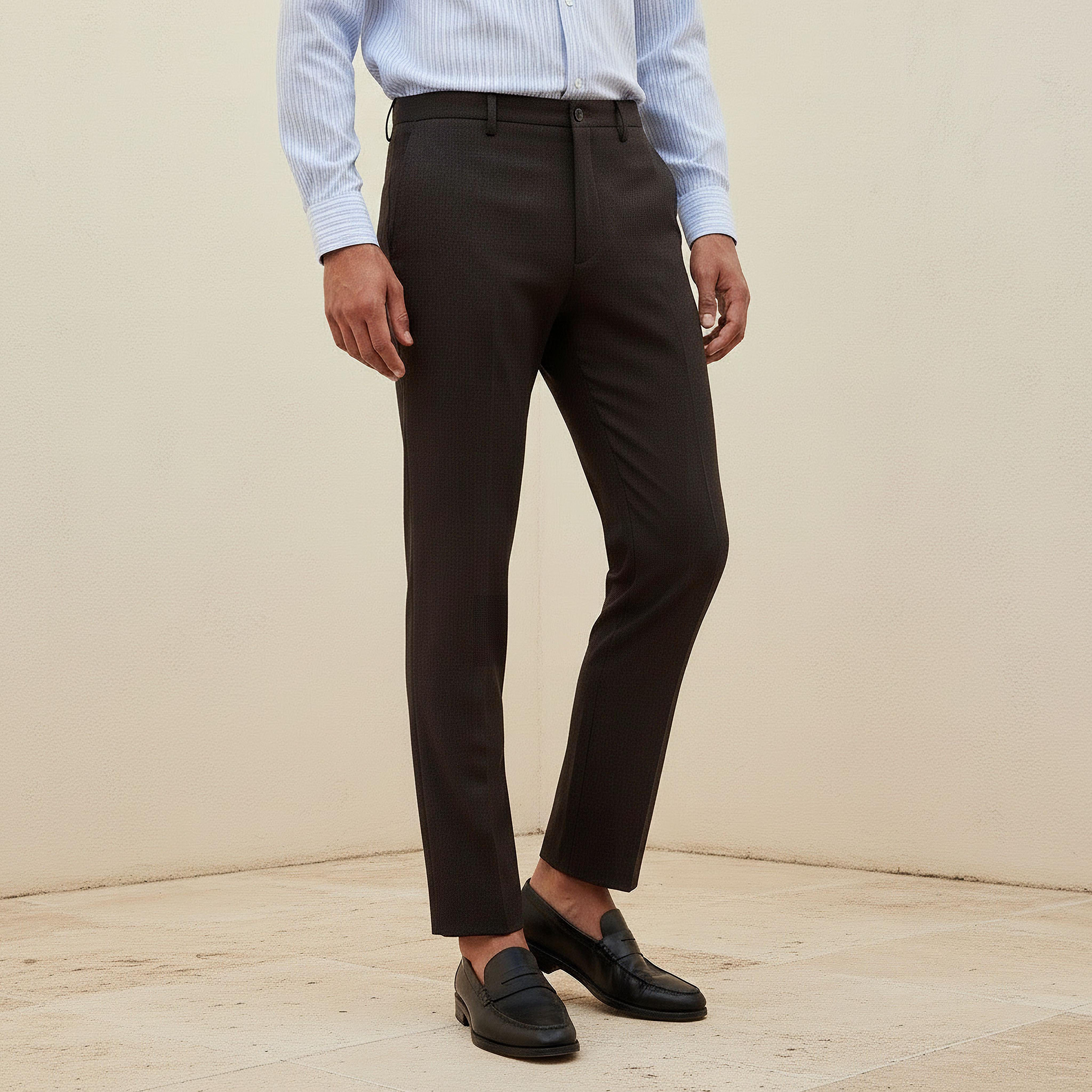 بنطلون رسمي بقصة سليم وخصر مرن -men-clothing-bottoms-trousersandchinos-trousers-image-4