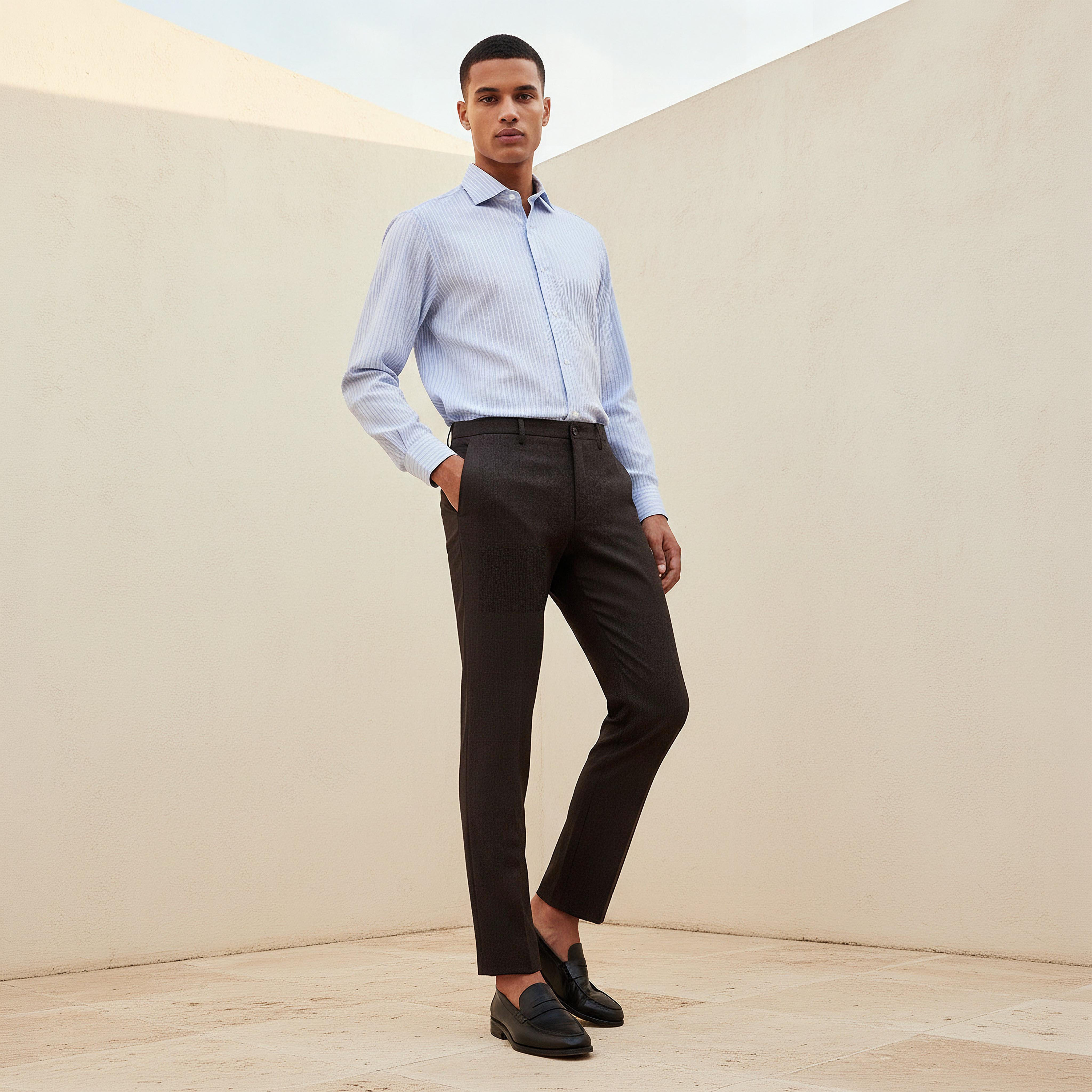 بنطلون رسمي بقصة سليم وخصر مرن -men-clothing-bottoms-trousersandchinos-trousers-image-2