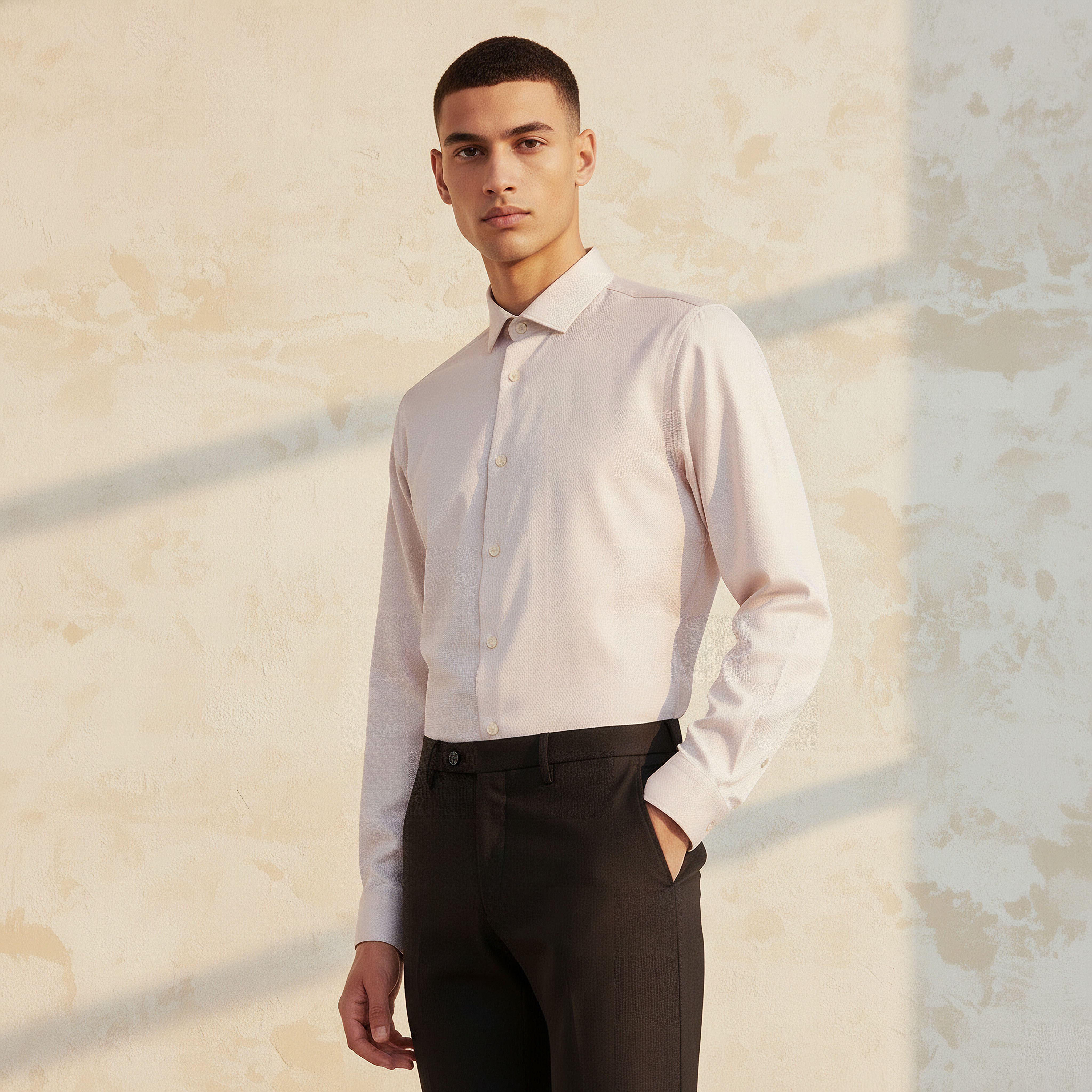 Men Regular Fit Collared Textured Long Sleeves Shirt-men-clothing-shirts-image-1