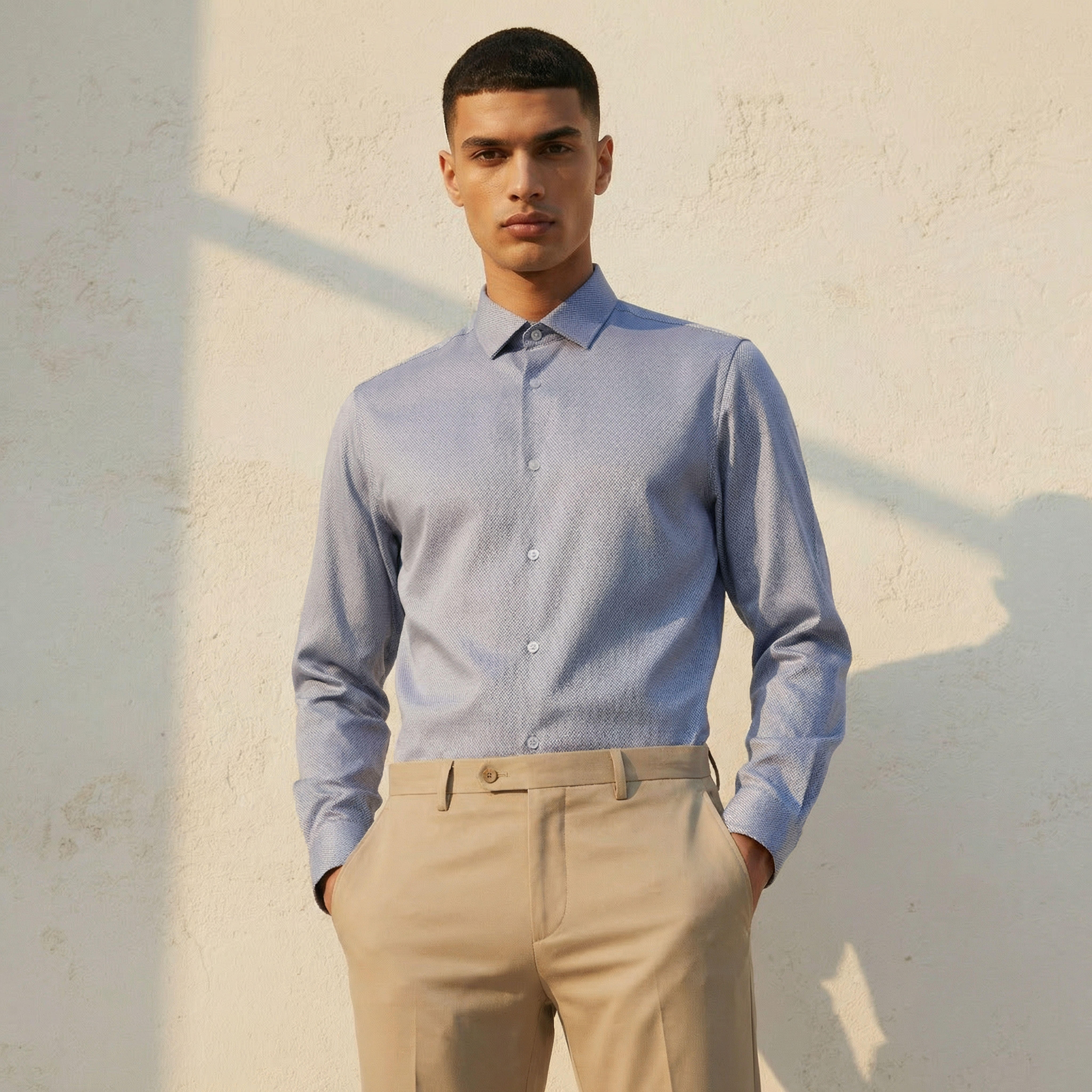قميص بقصة عادية وياقة وملمس بارز وأكمام طويلة للرجال-men-clothing-shirts-image-1