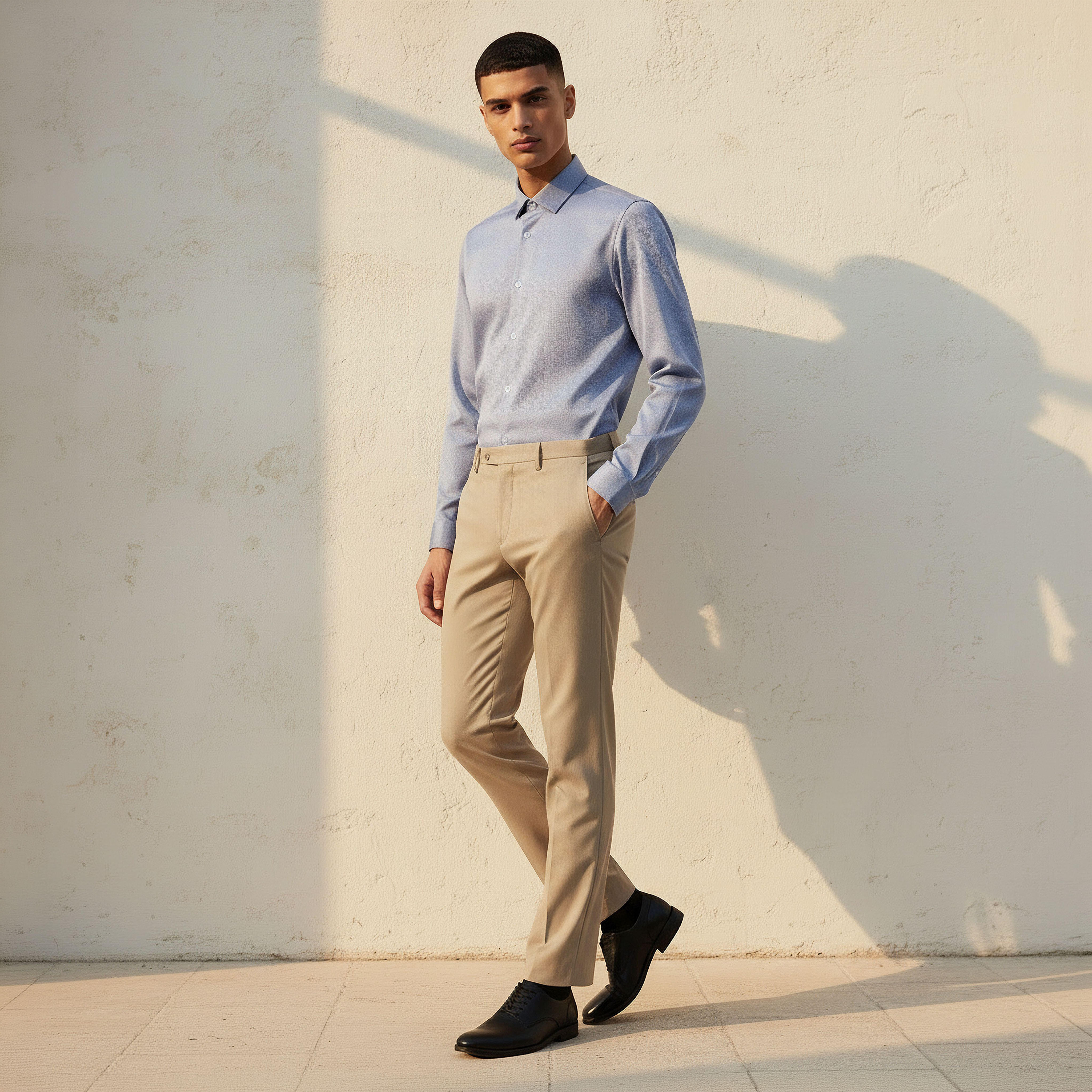 قميص بقصة عادية وياقة وملمس بارز وأكمام طويلة للرجال-men-clothing-shirts-image-3
