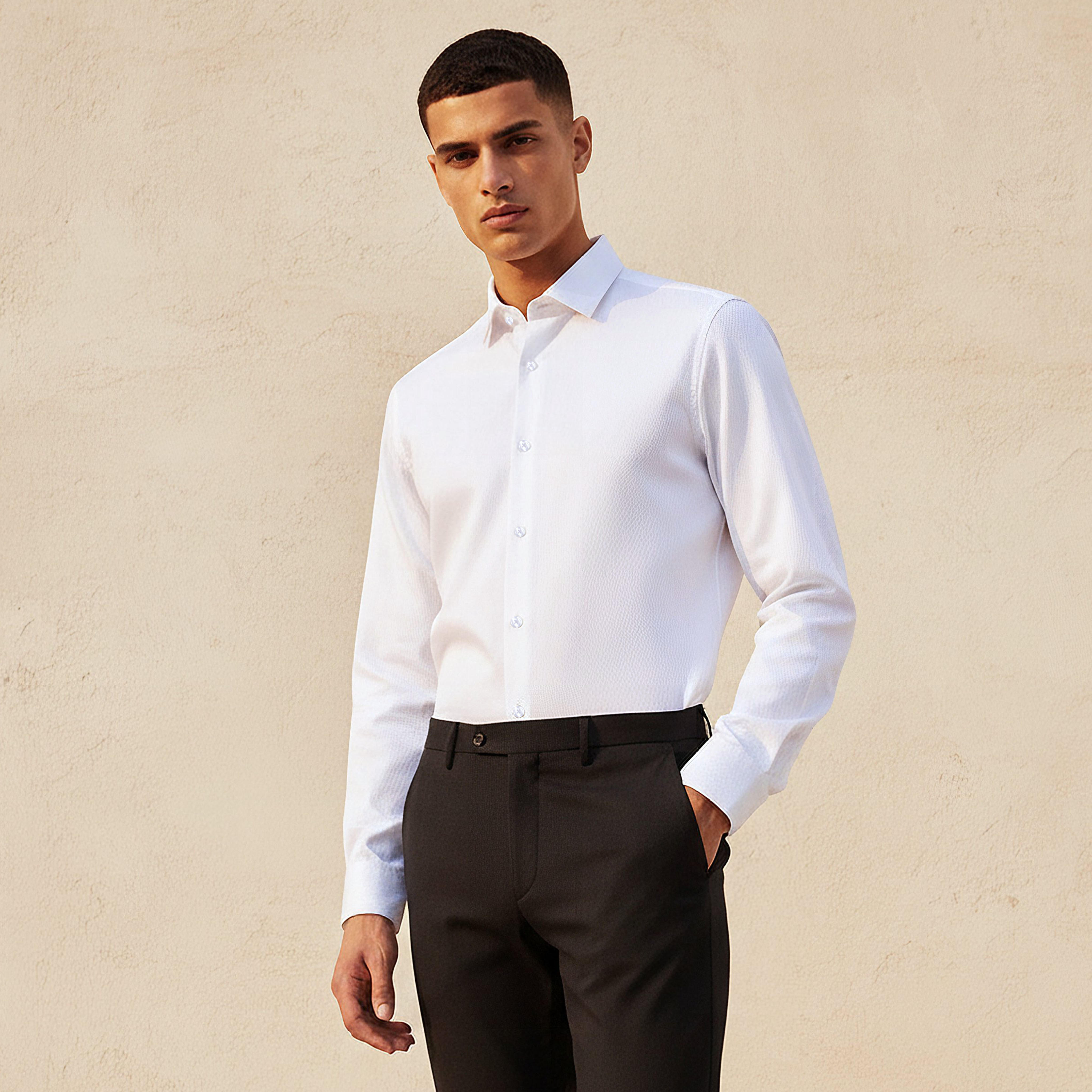 Men Regular Fit Collared Textured Long Sleeves Shirt-men-clothing-shirts-image-1