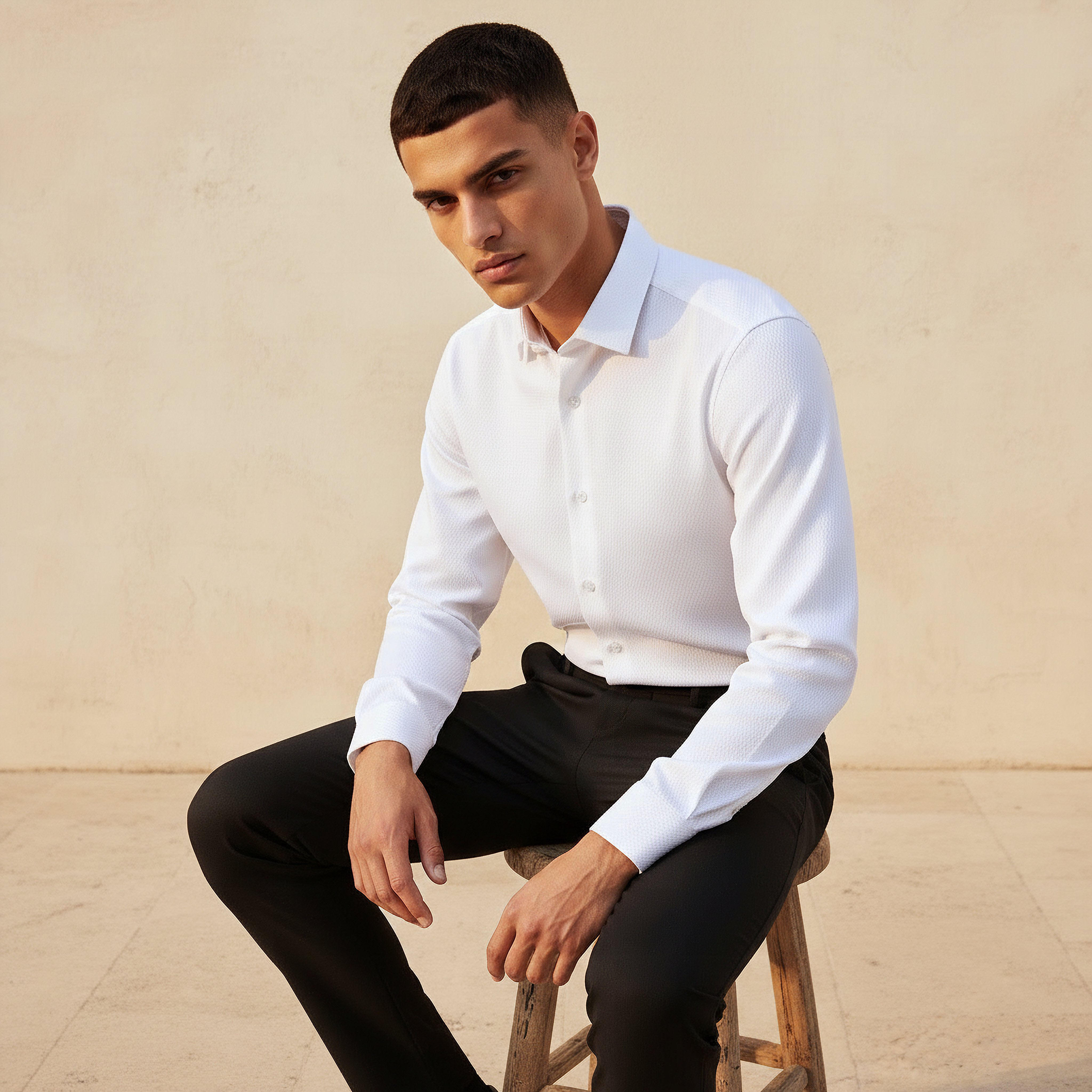 Men Regular Fit Collared Textured Long Sleeves Shirt-men-clothing-shirts-image-5