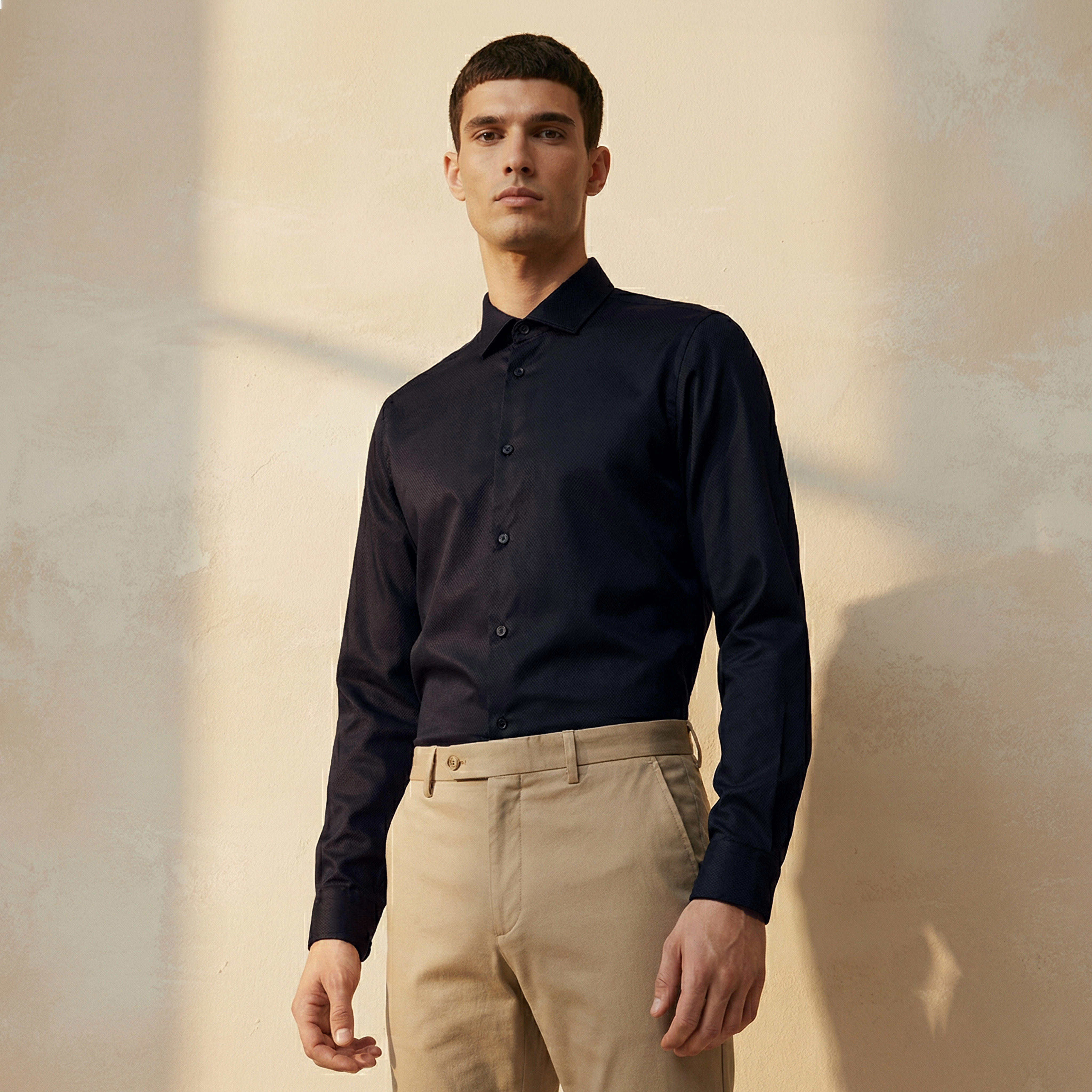 Men Slim Fit Collared Textured Long Sleeves Shirt-men-clothing-shirts-image-1