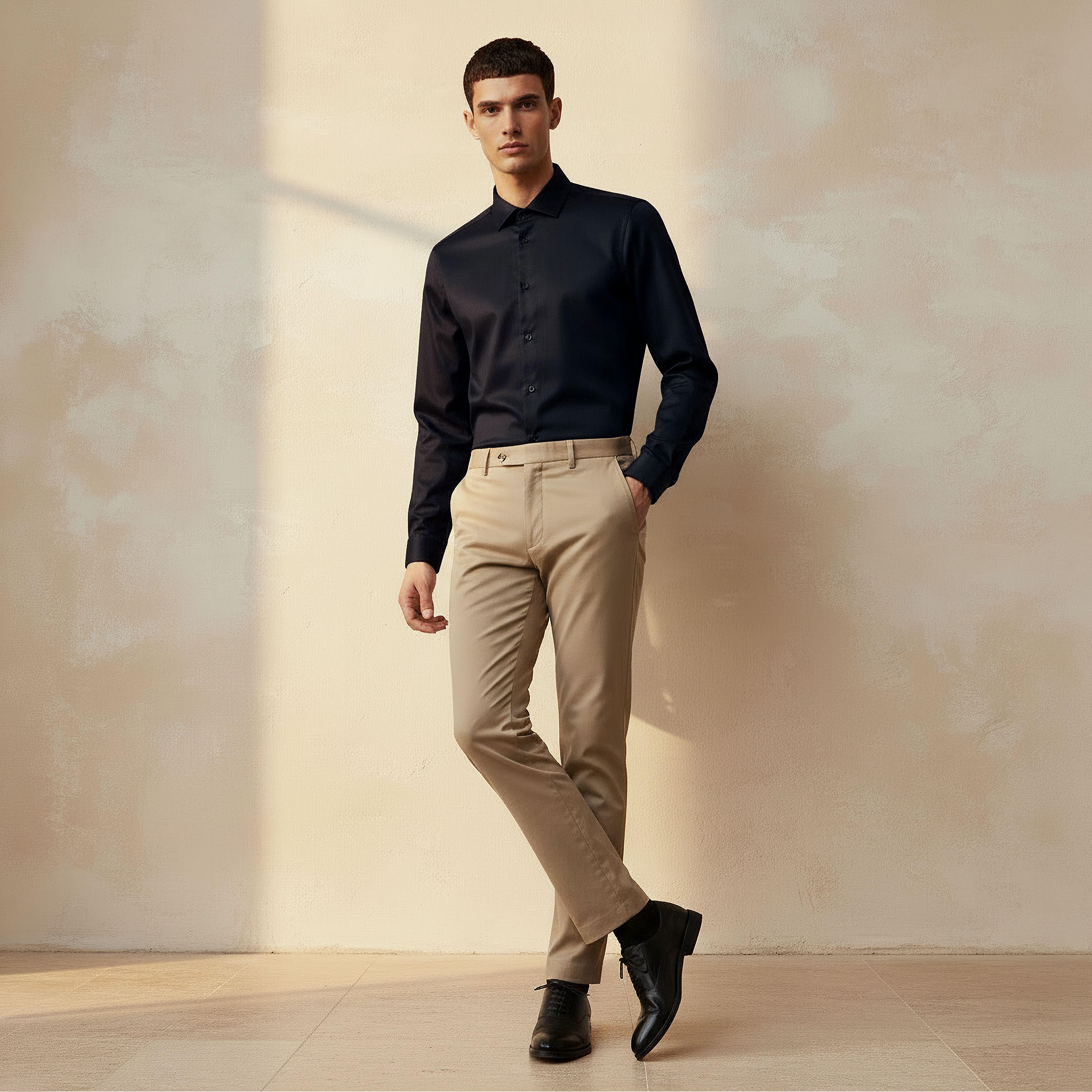 Men Slim Fit Collared Textured Long Sleeves Shirt-men-clothing-shirts-image-3