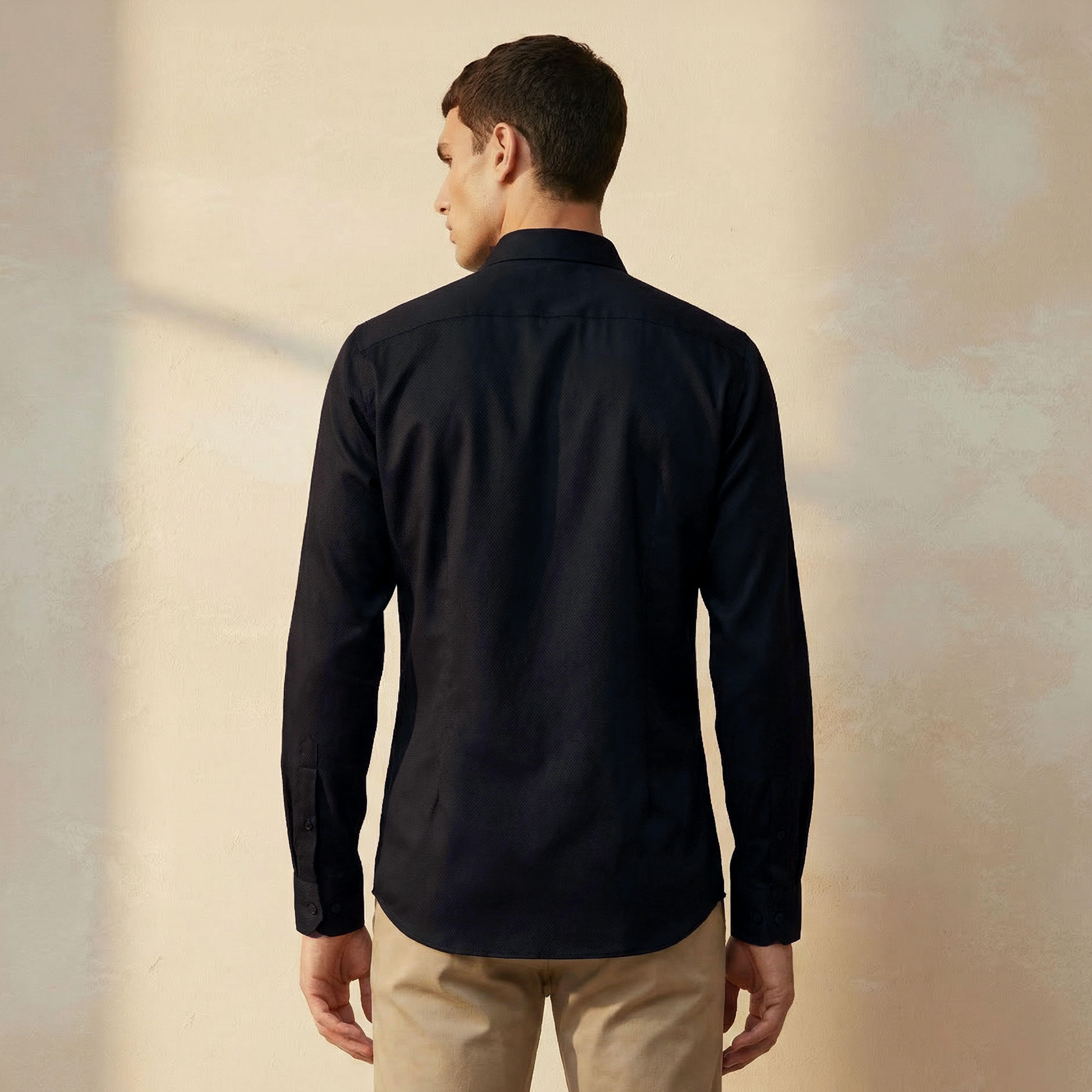 Men Slim Fit Collared Textured Long Sleeves Shirt-men-clothing-shirts-image-4
