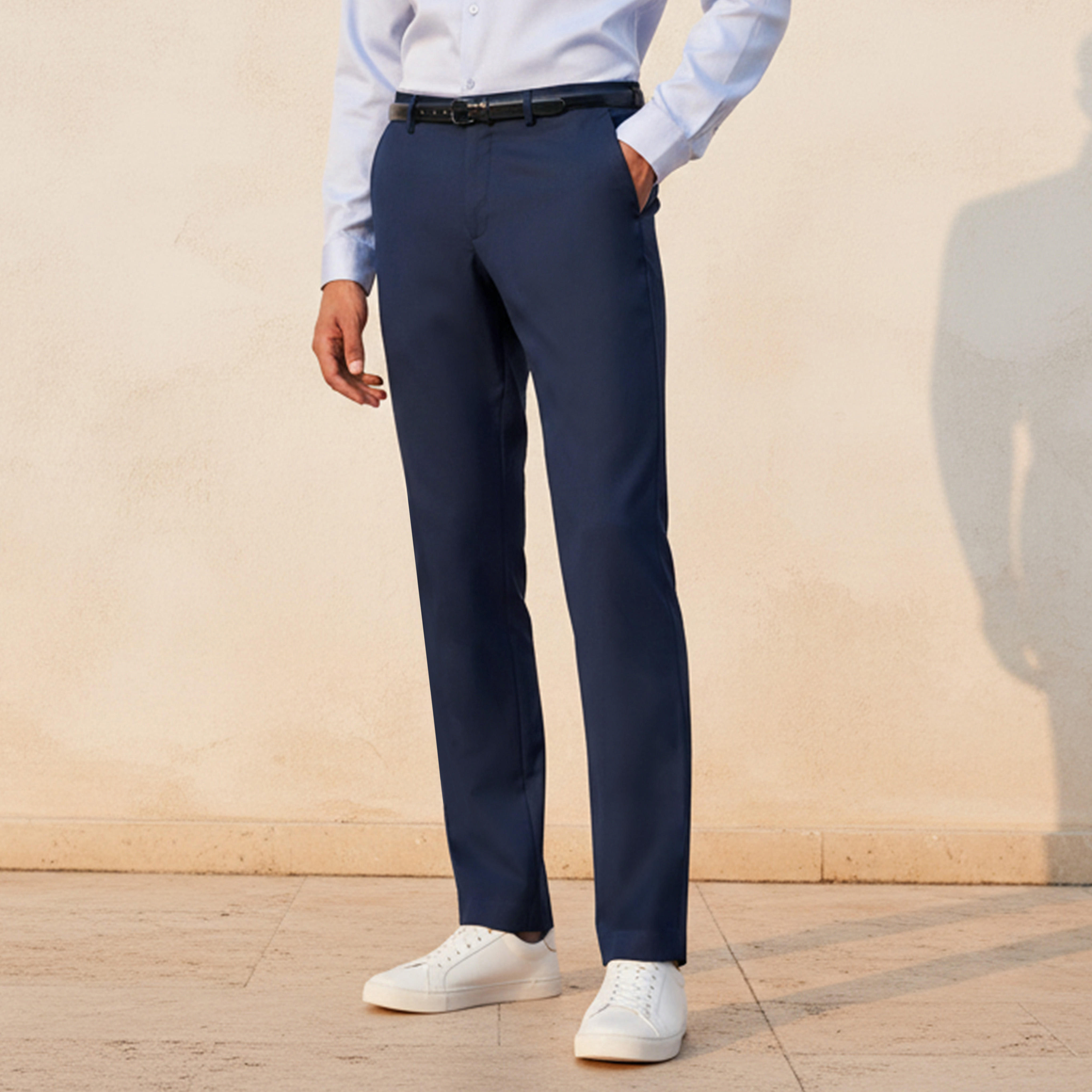 Slim Fit Belted Flexi Waist Formal Trousers-men-clothing-bottoms-trousersandchinos-trousers-image-1