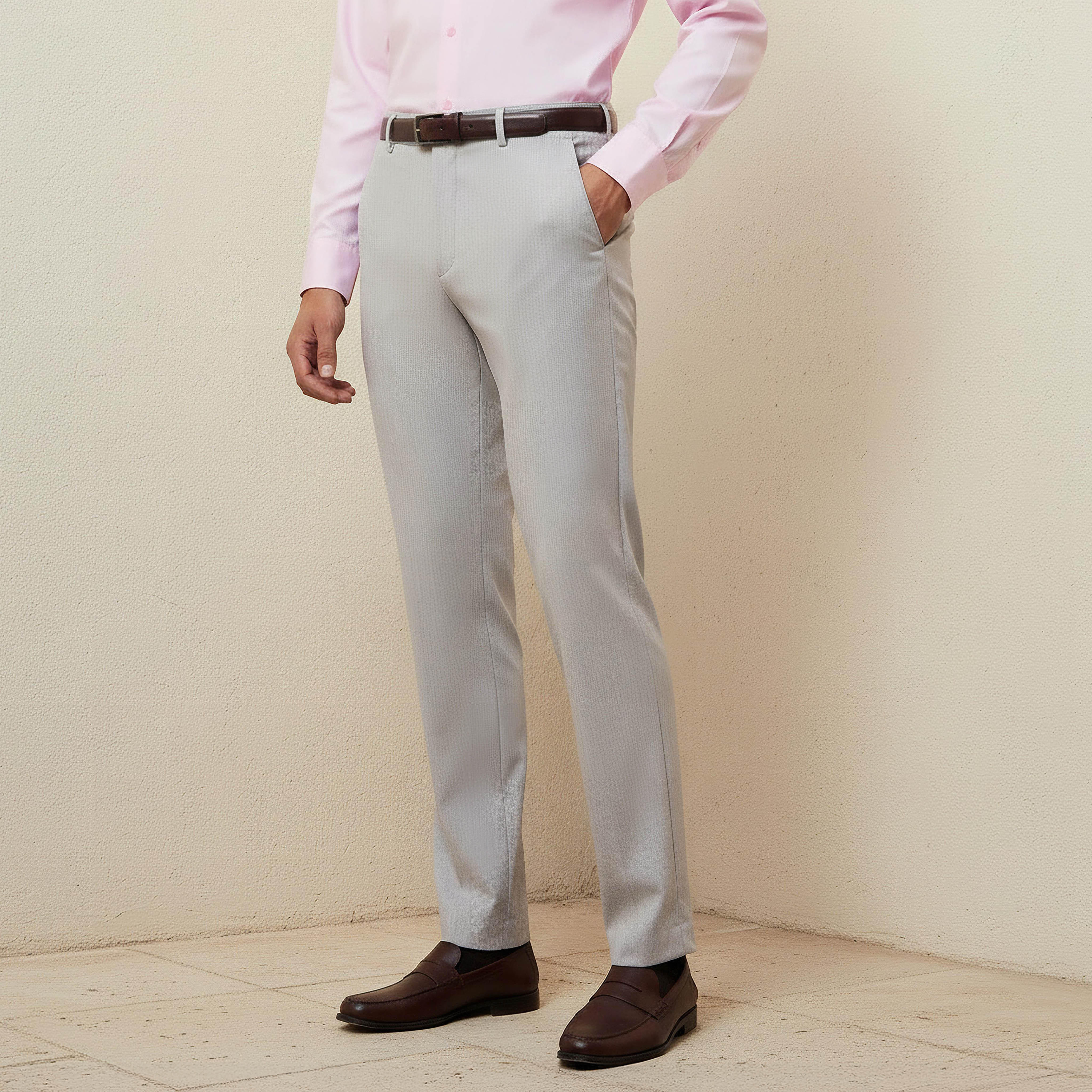 بنطلون رسمي بقصة سليم وخصر مرن وحزام -men-clothing-bottoms-trousersandchinos-trousers-image-1