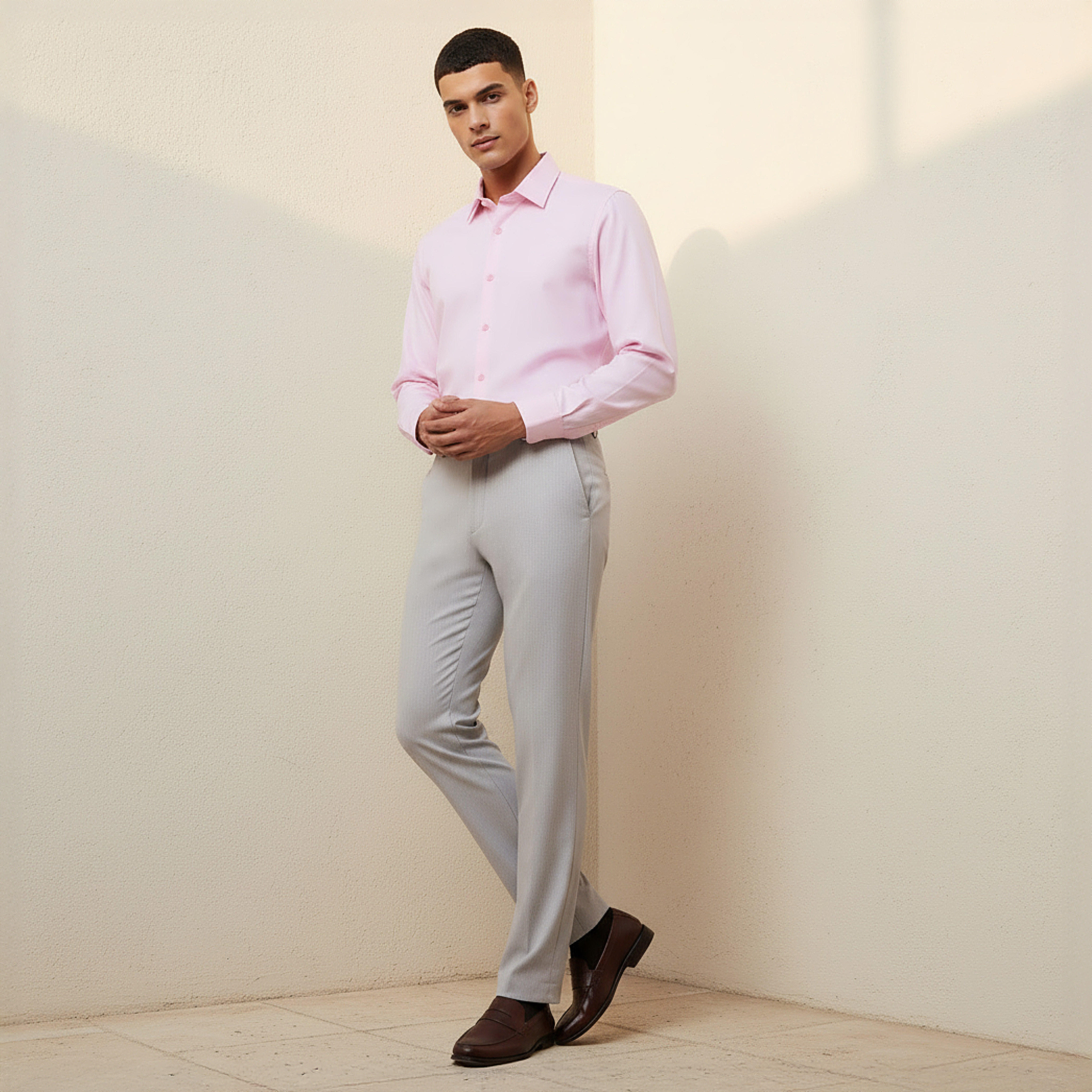 بنطلون رسمي بقصة سليم وخصر مرن وحزام -men-clothing-bottoms-trousersandchinos-trousers-image-3